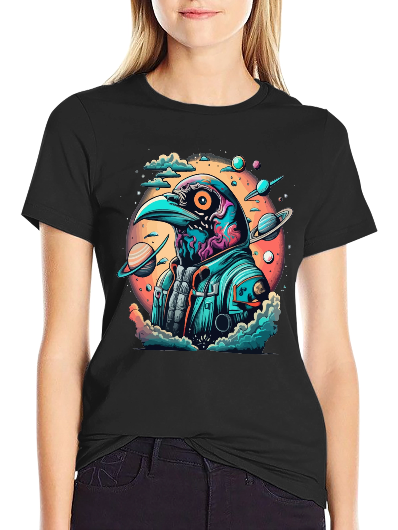 Cosmic Crow T-Shirt - Galaxy Bird Astronaut Tee