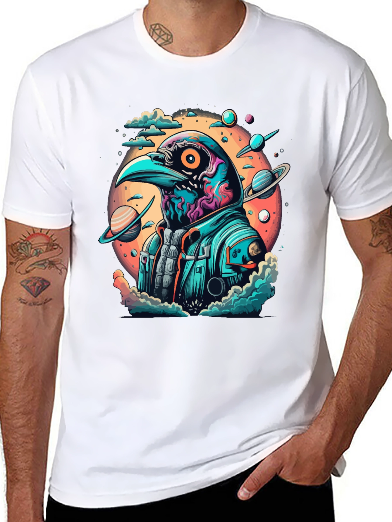Cosmic Crow T-Shirt - Galaxy Bird Astronaut Tee