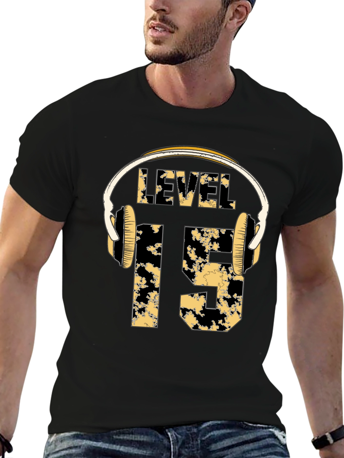 Level 15 Gamer T-Shirt with Headphone Design