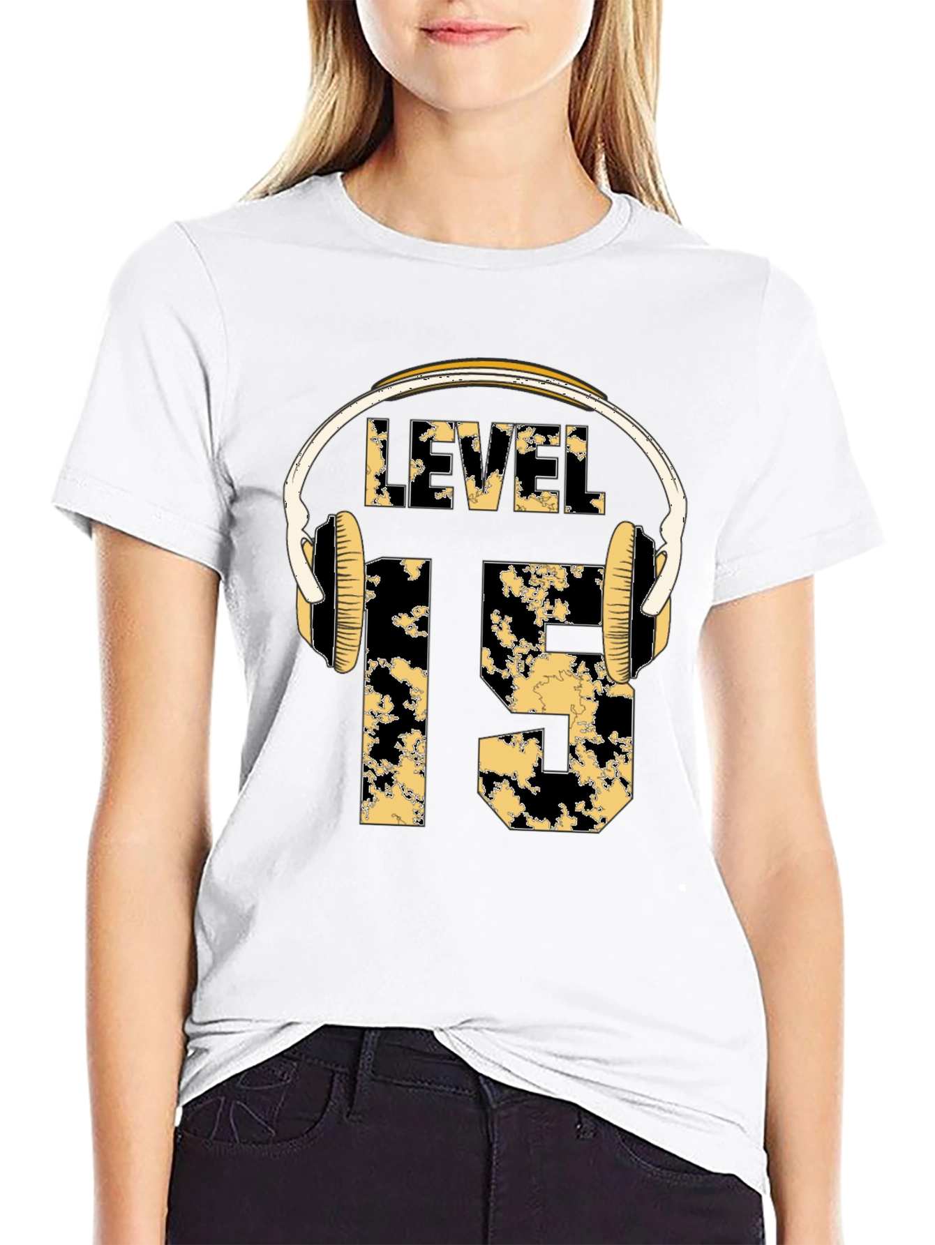 Level 15 Gamer T-Shirt with Headphone Design