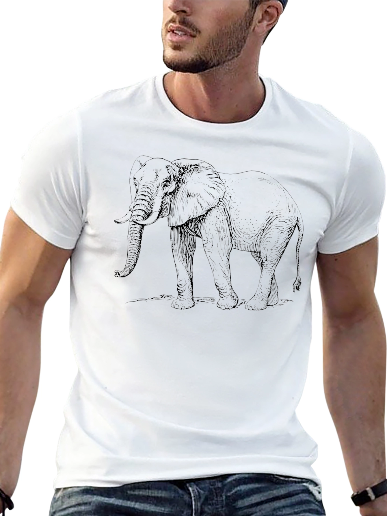 Elephant Sketch Black T-Shirt