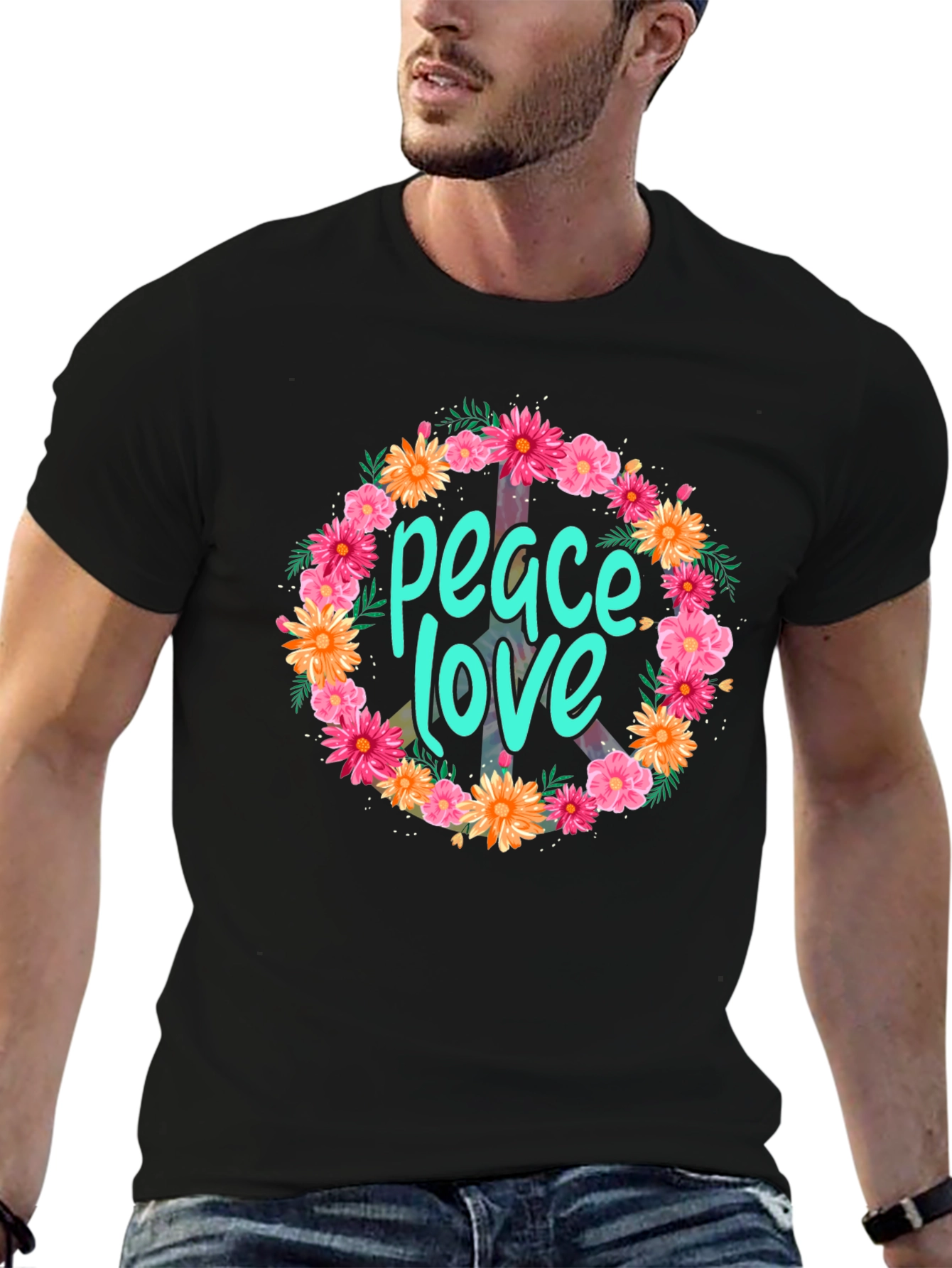 Peace & Love Floral Wreath Graphic Tee