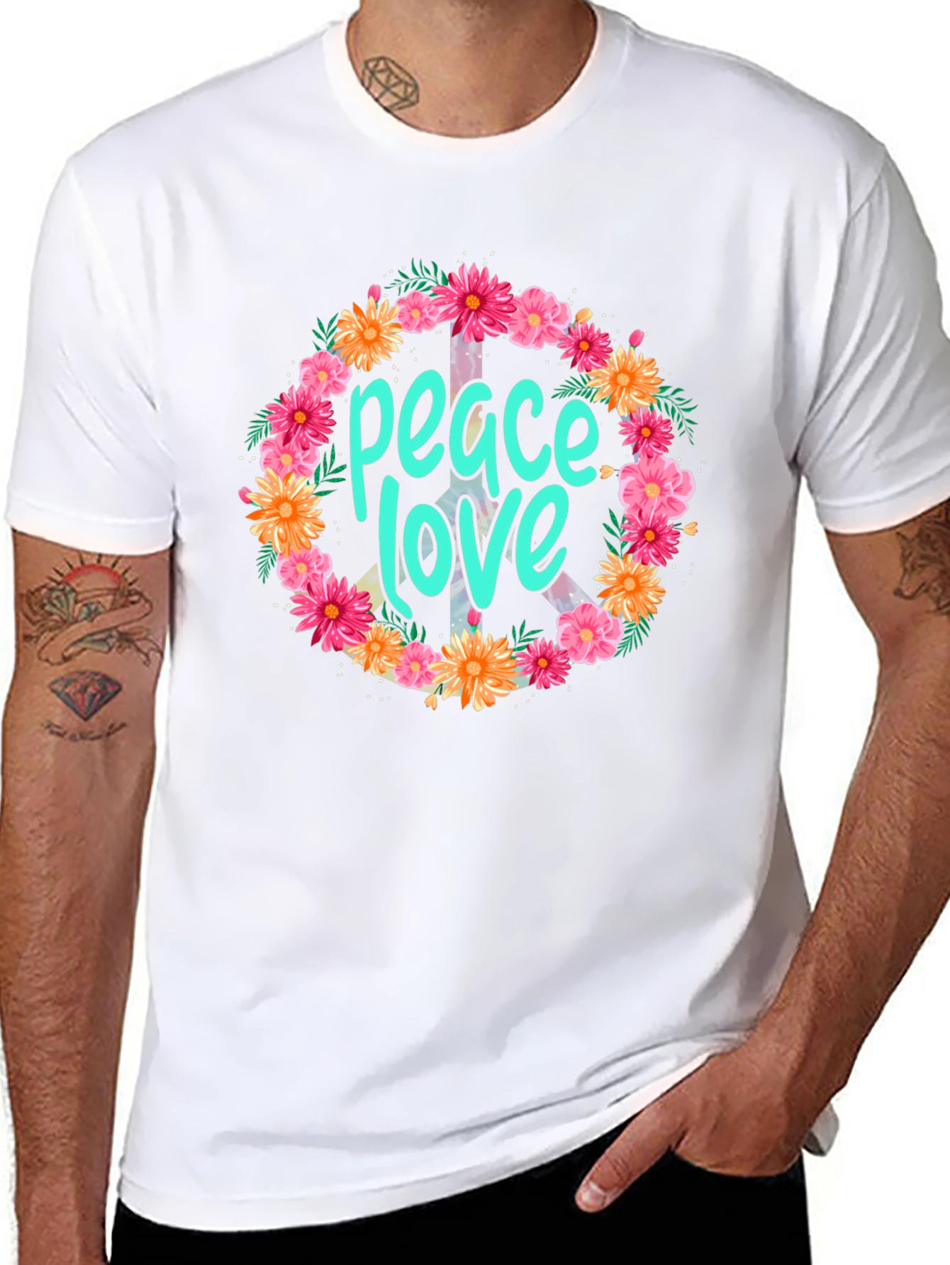 Peace & Love Floral Wreath Graphic Tee