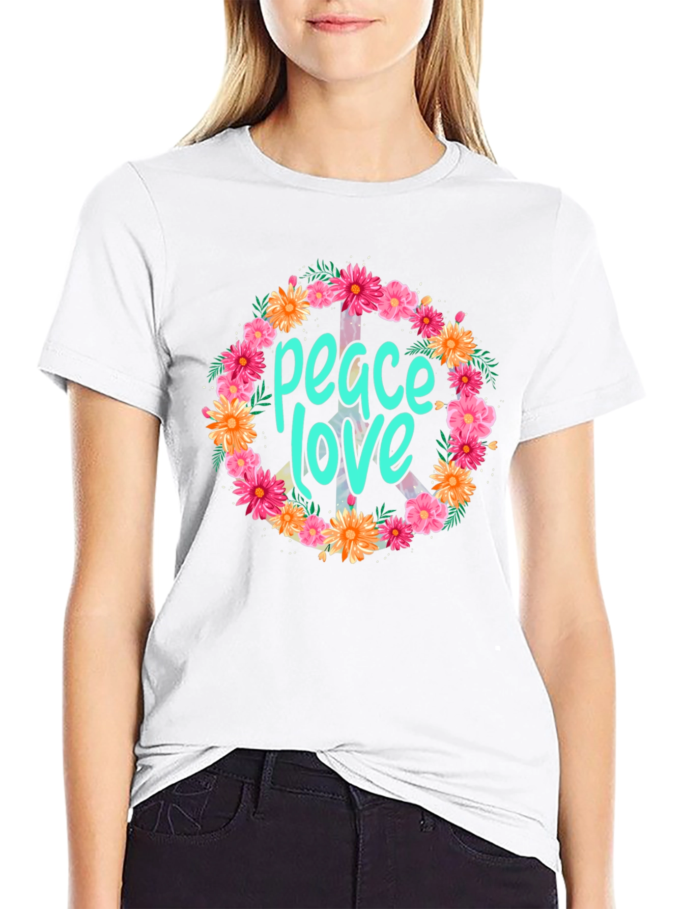 Peace & Love Floral Wreath Graphic Tee