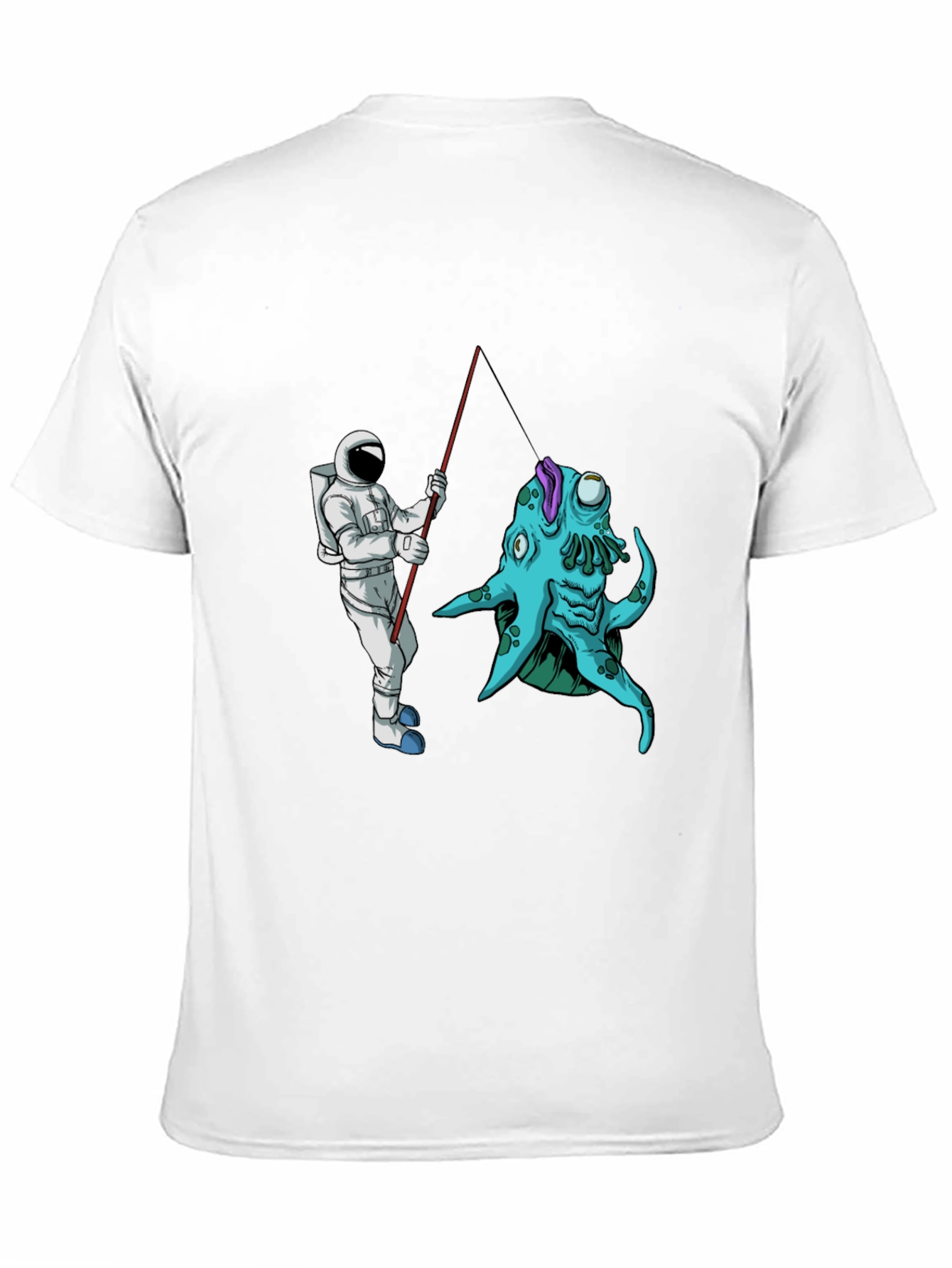 Astronaut Fishing Alien Creature Black T-Shirt