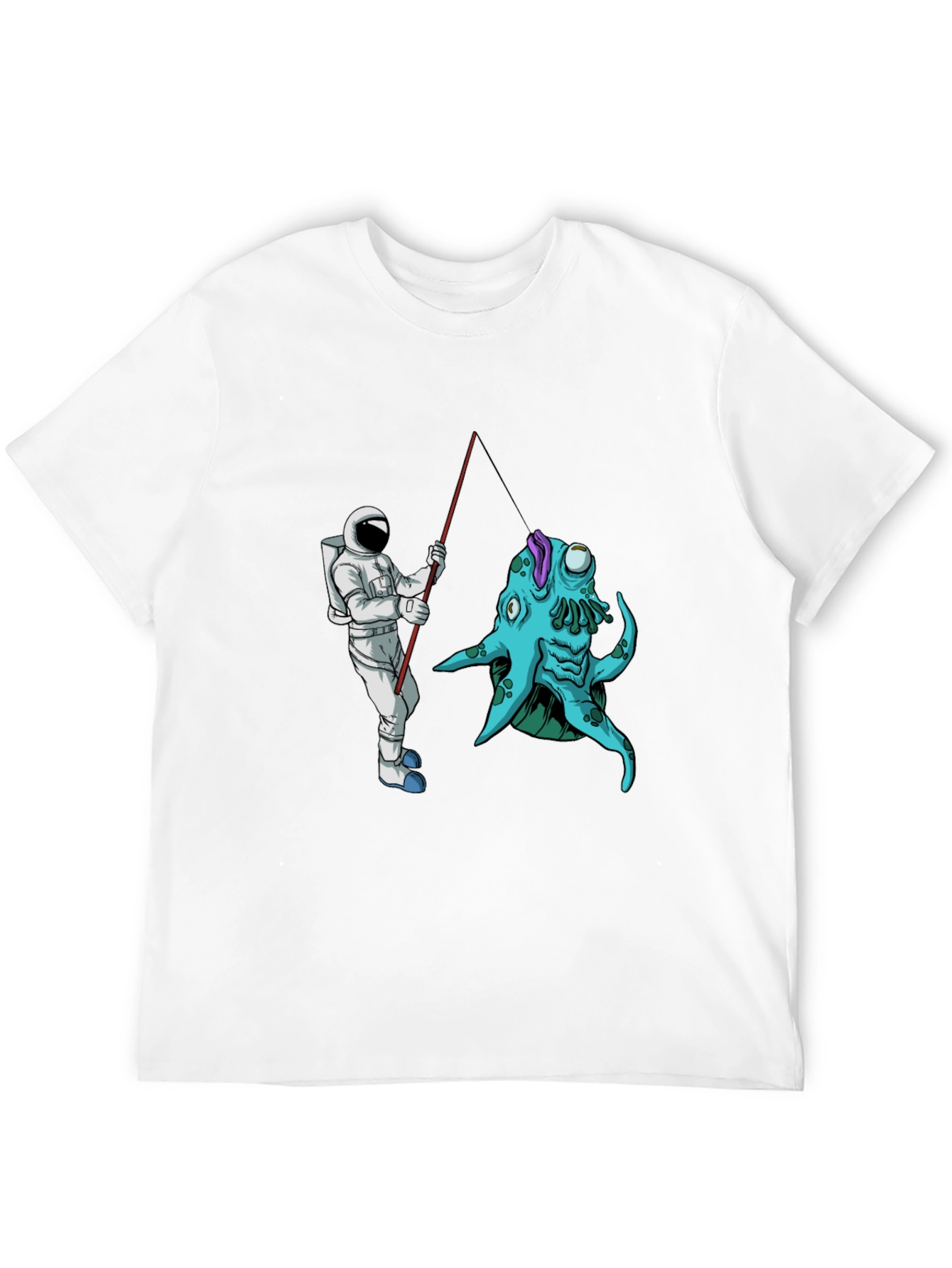 Astronaut Fishing Alien Creature Black T-Shirt