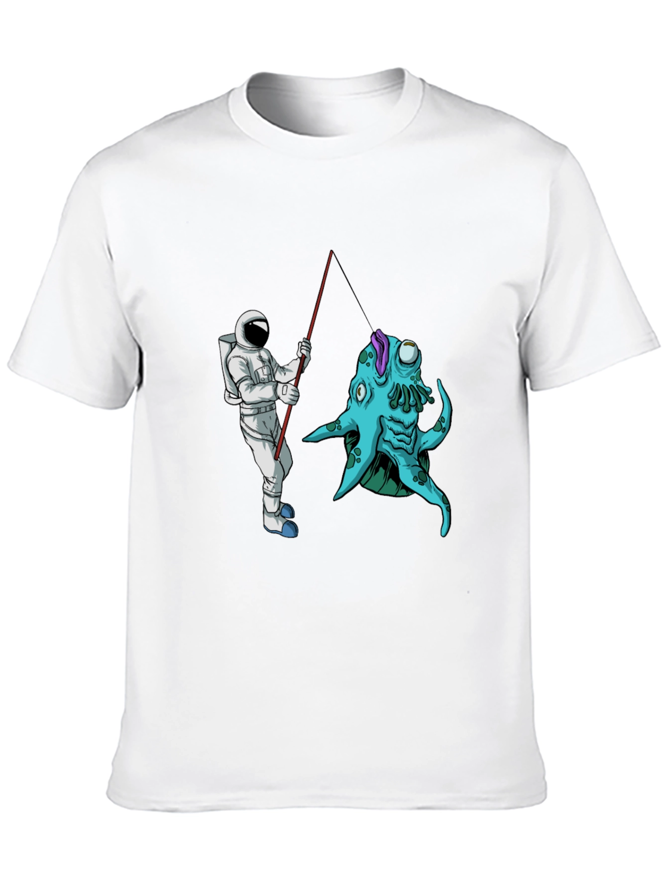Astronaut Fishing Alien Creature Black T-Shirt