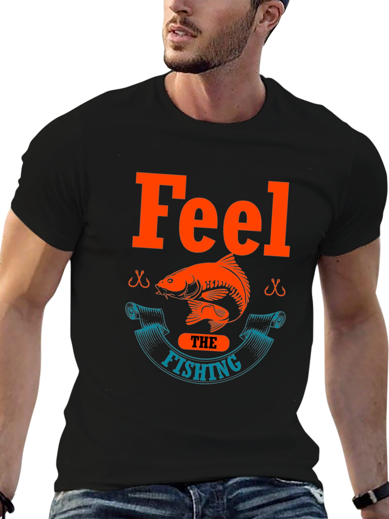 Feel the Fishing T-Shirt - Black Cotton Tee