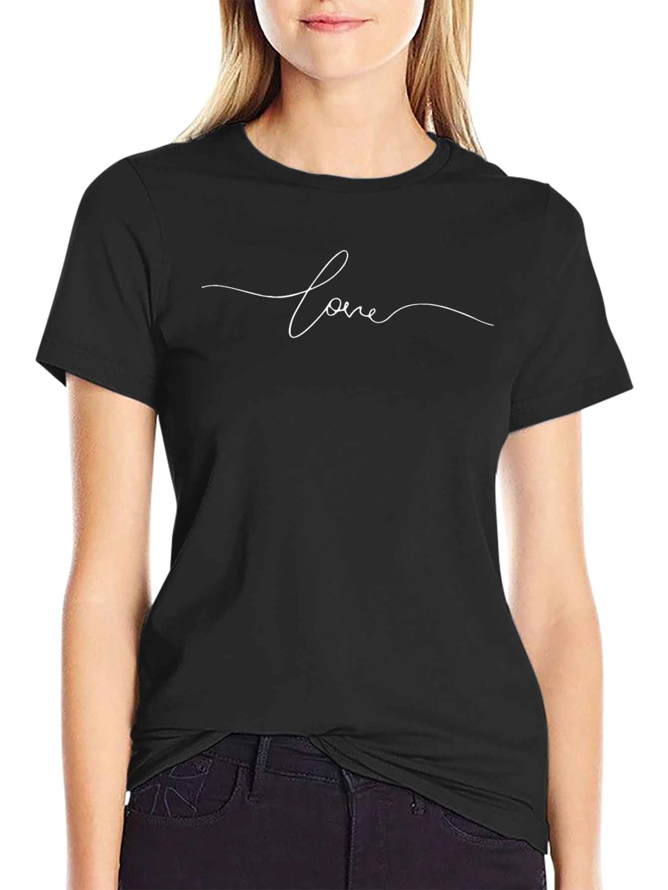 Love Script Black T-Shirt - Minimalist Design