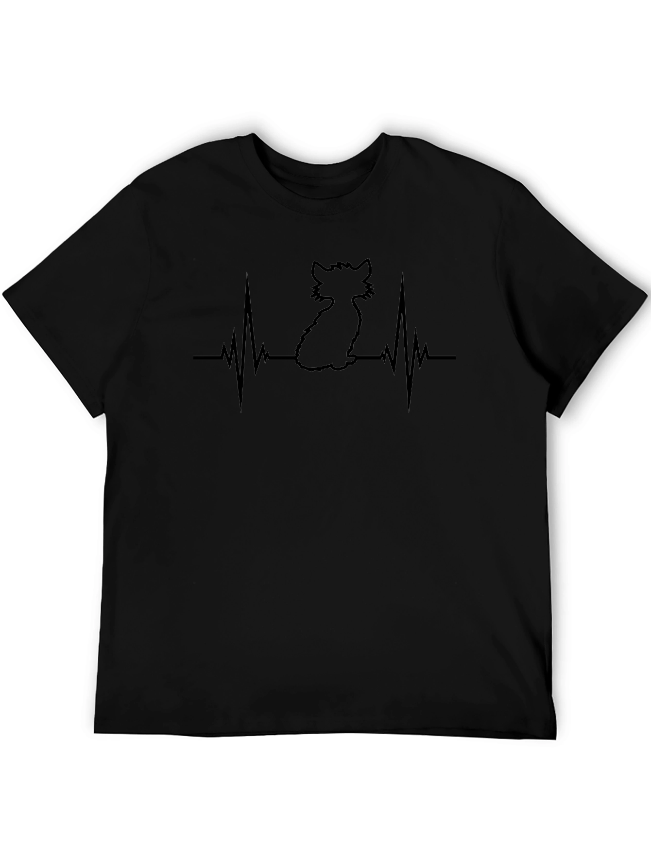 Cat Heartbeat T-Shirt - Black