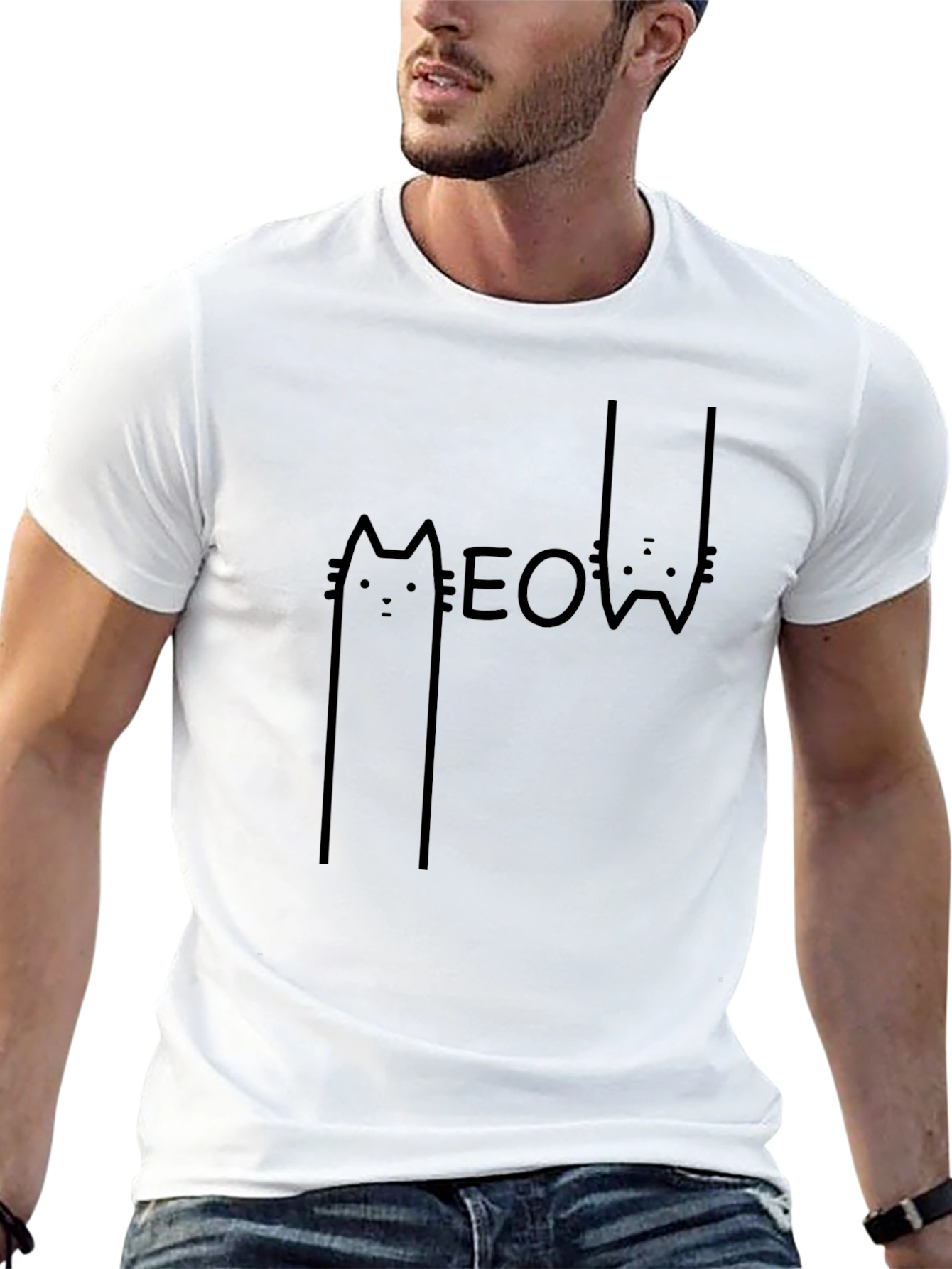 Meow Cat Graphic Black T-Shirt