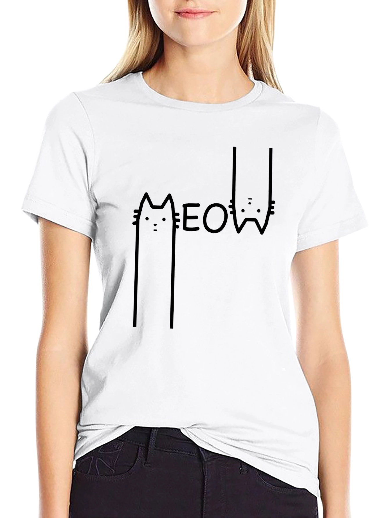 Meow Cat Graphic Black T-Shirt