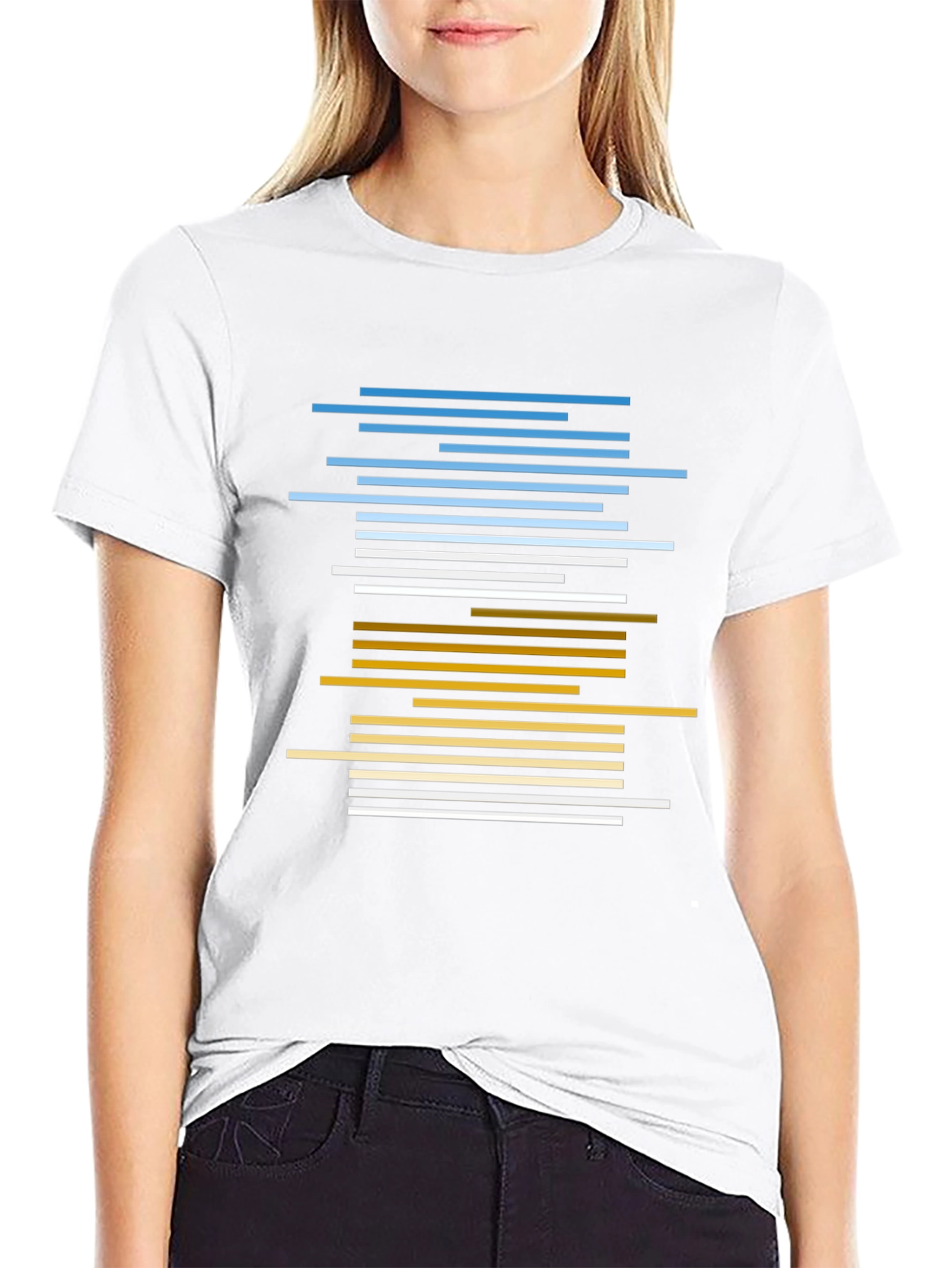 Abstract Striped Graphic Tee - Casual Black T-Shirt