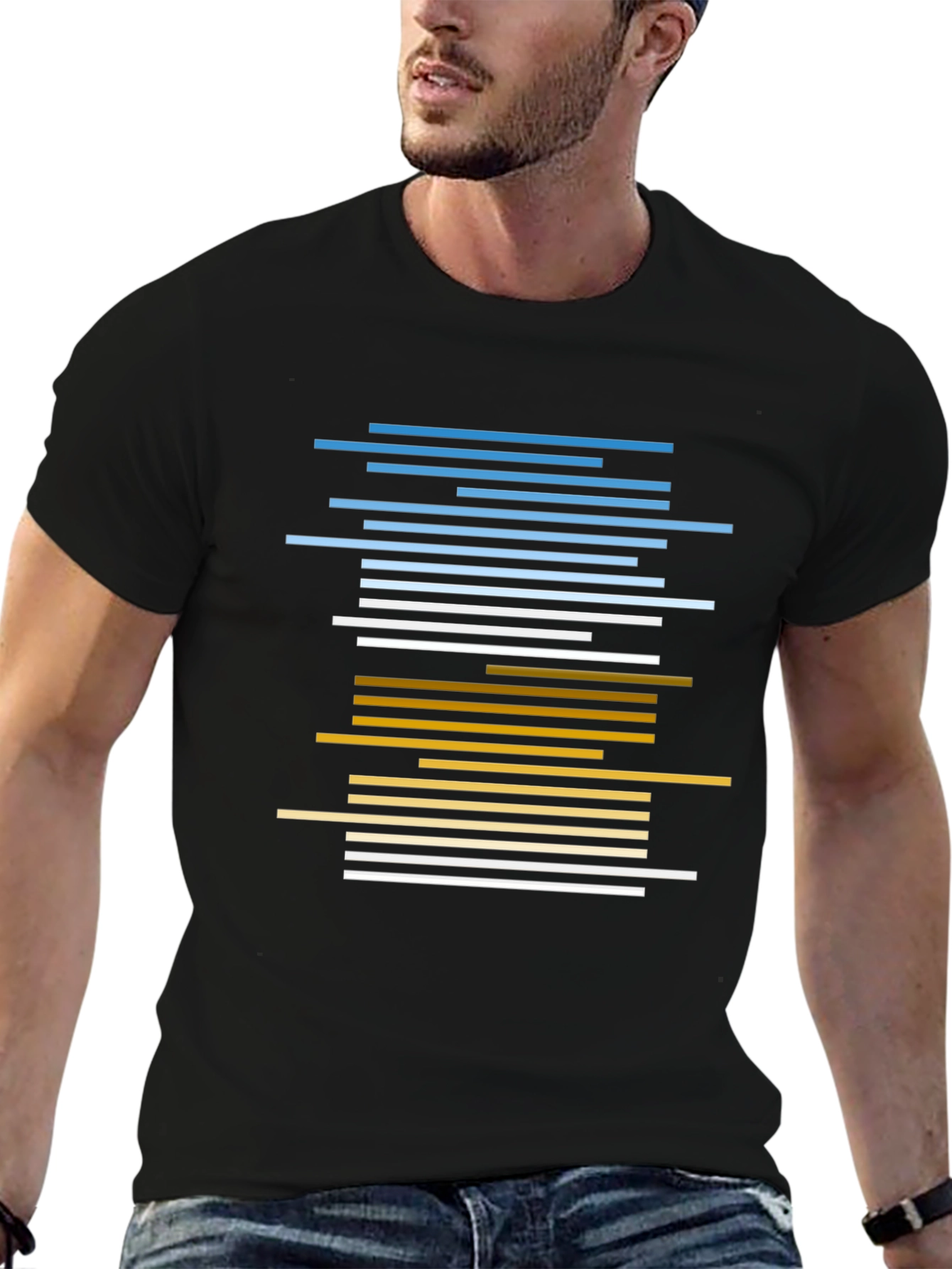 Abstract Striped Graphic Tee - Casual Black T-Shirt
