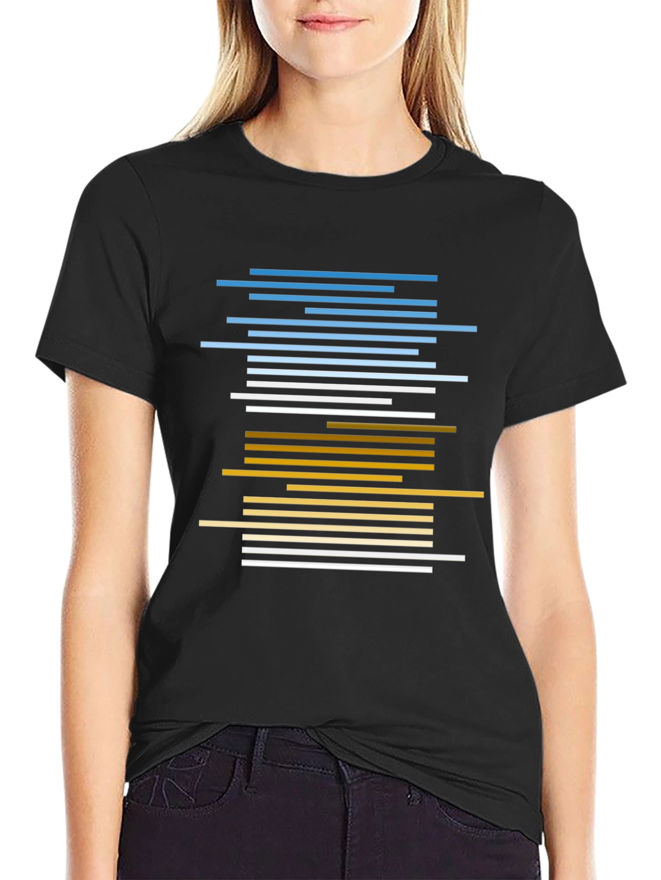 Abstract Striped Graphic Tee - Casual Black T-Shirt