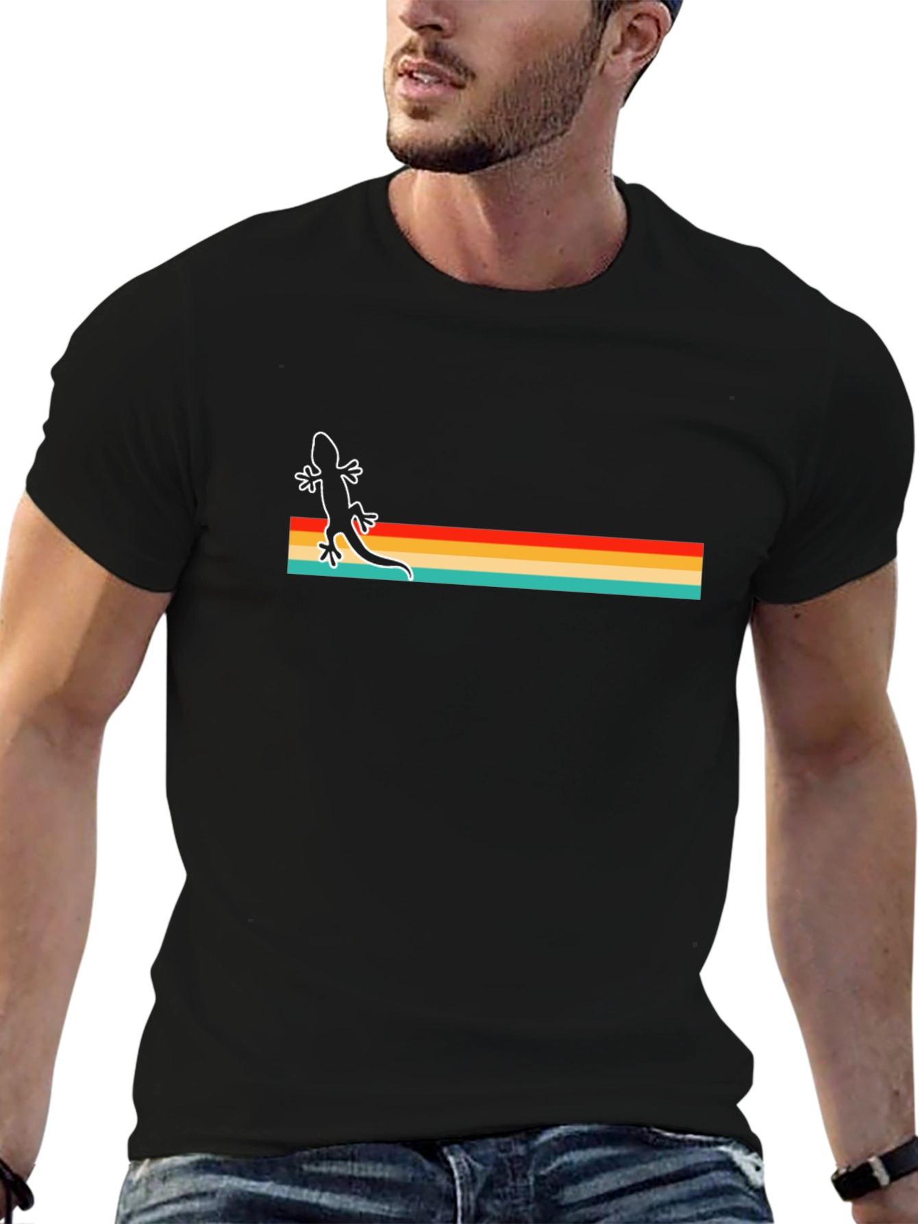 Retro Lizard Striped Graphic T-Shirt