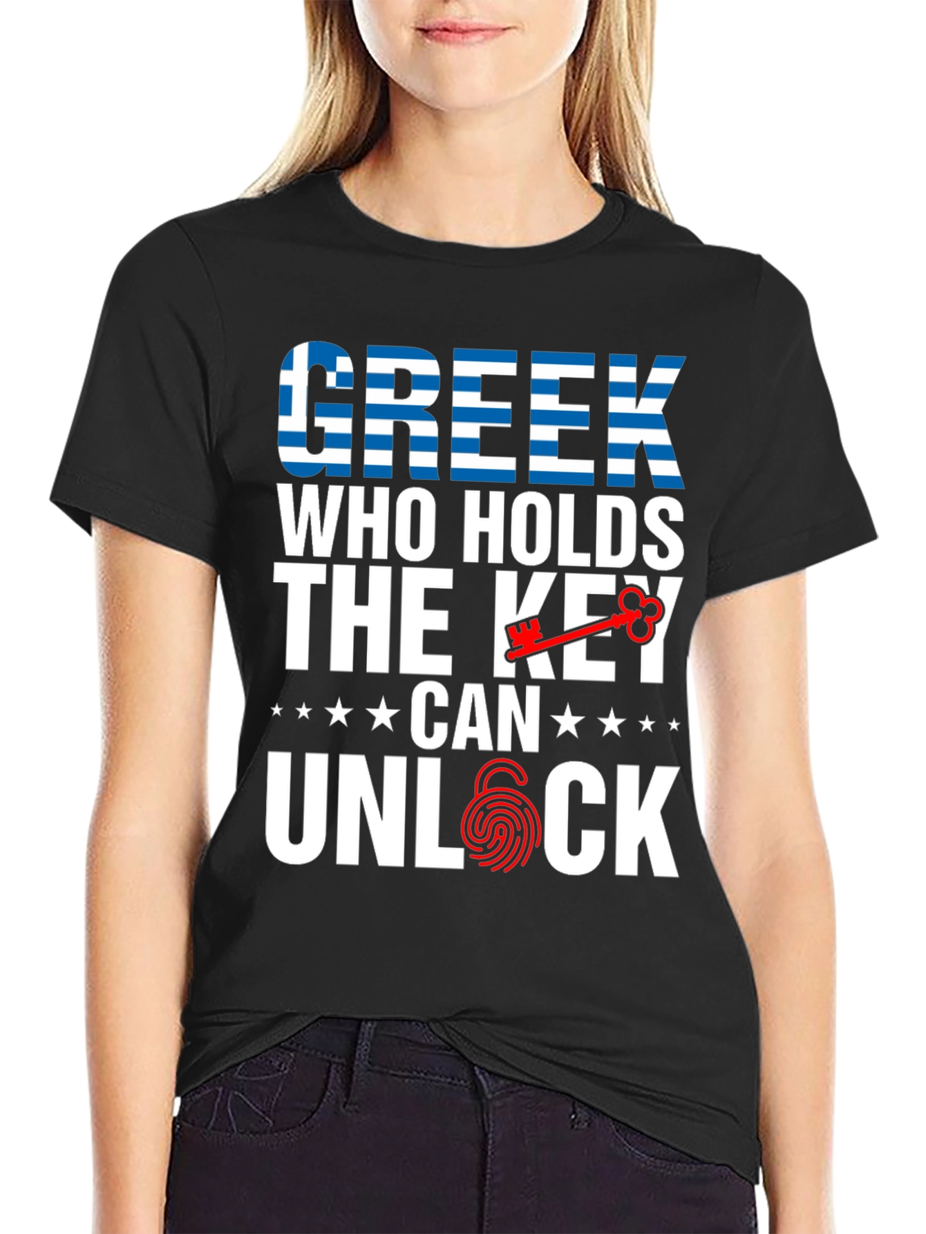 Greek Key Unlock T-Shirt - Greece Flag Design