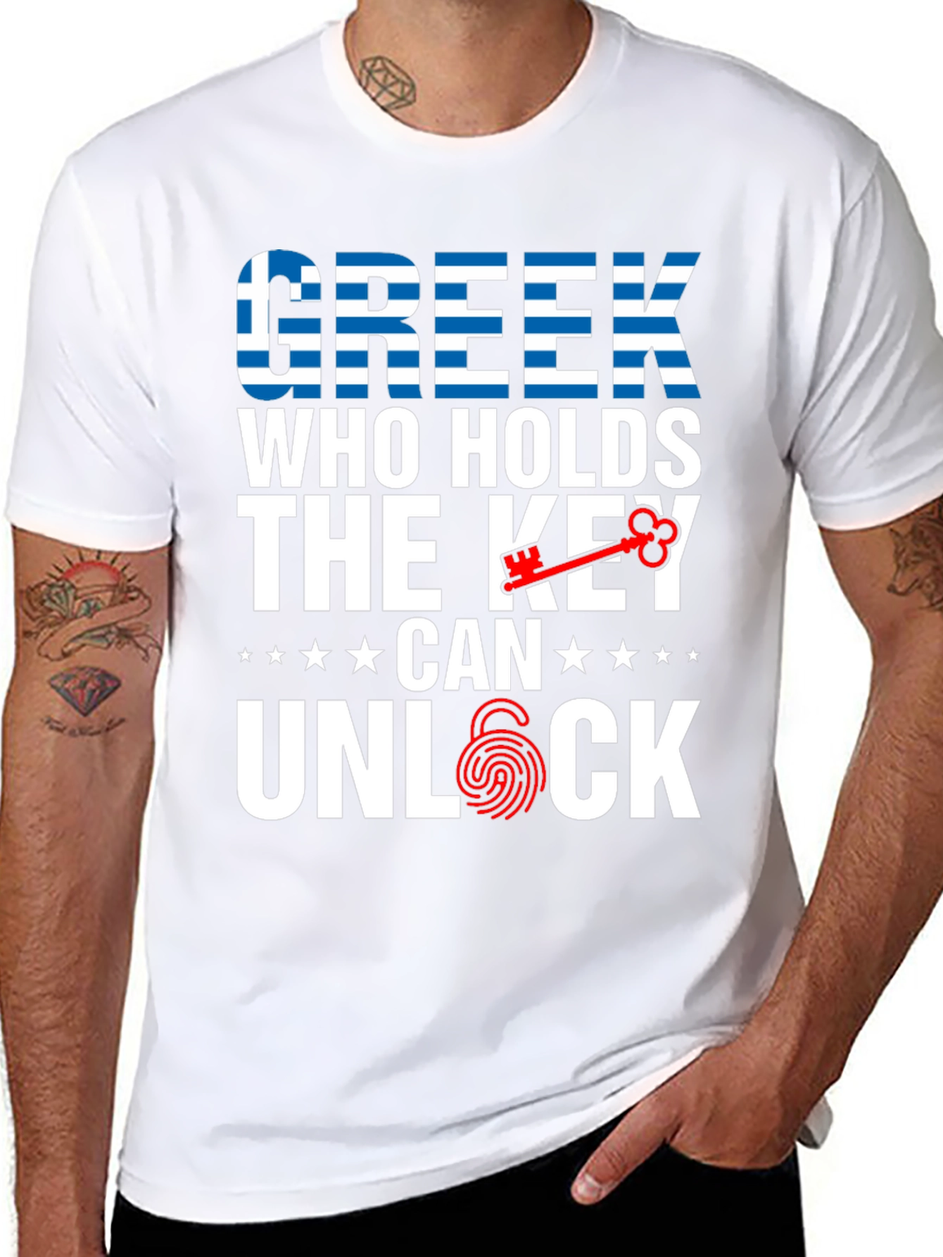 Greek Key Unlock T-Shirt - Greece Flag Design