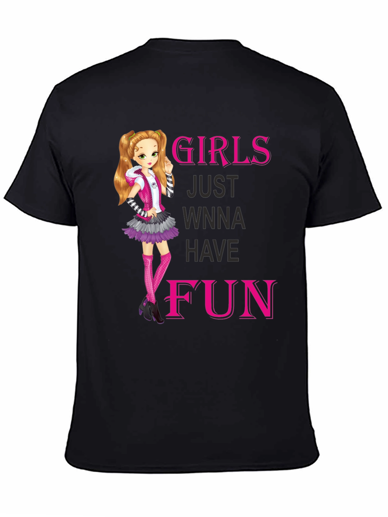 Girls Just Wanna Have Fun Black Graphic Tee