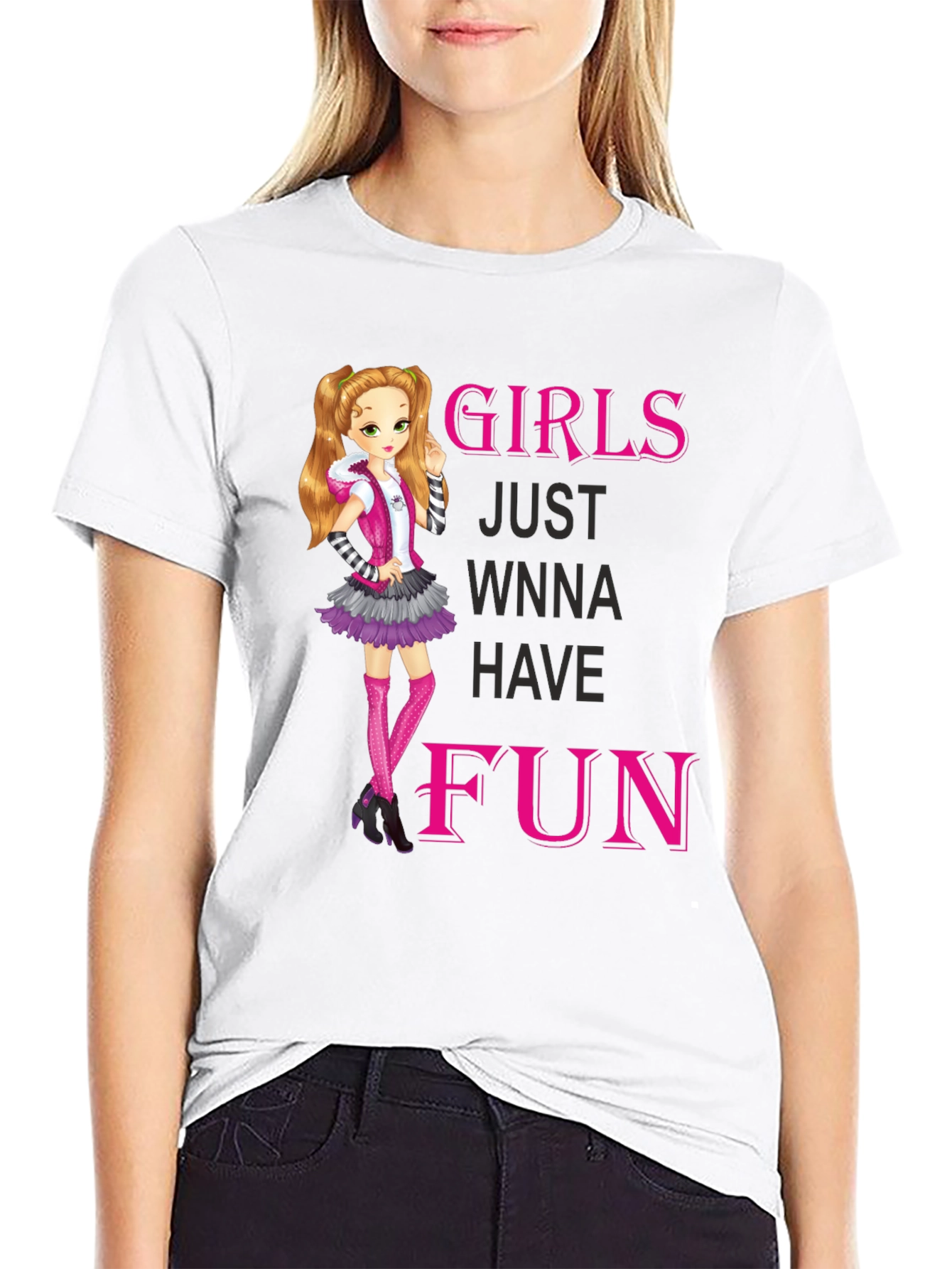 Girls Just Wanna Have Fun Black Graphic Tee