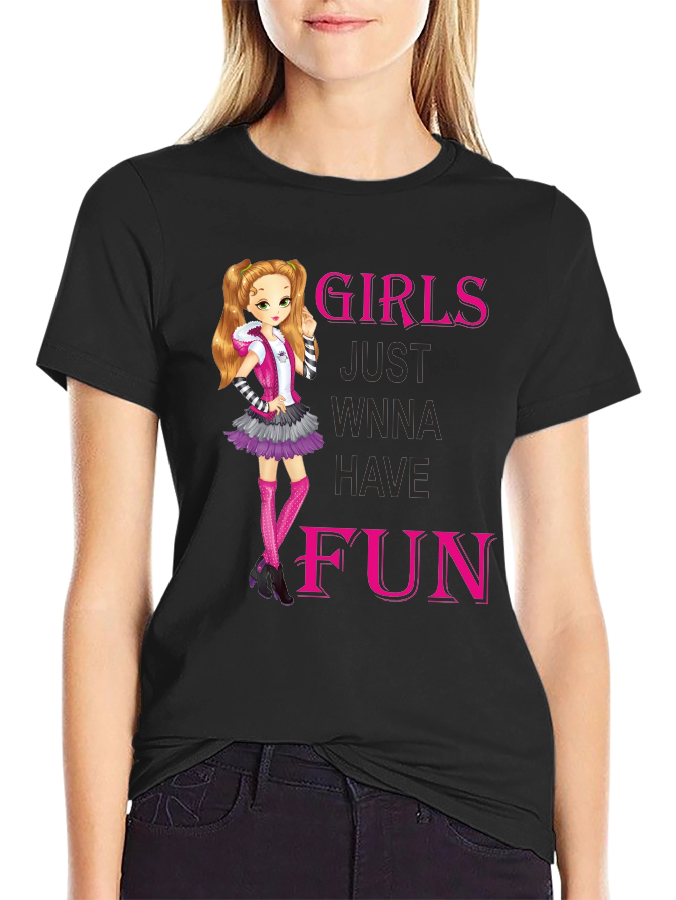Girls Just Wanna Have Fun Black Graphic Tee