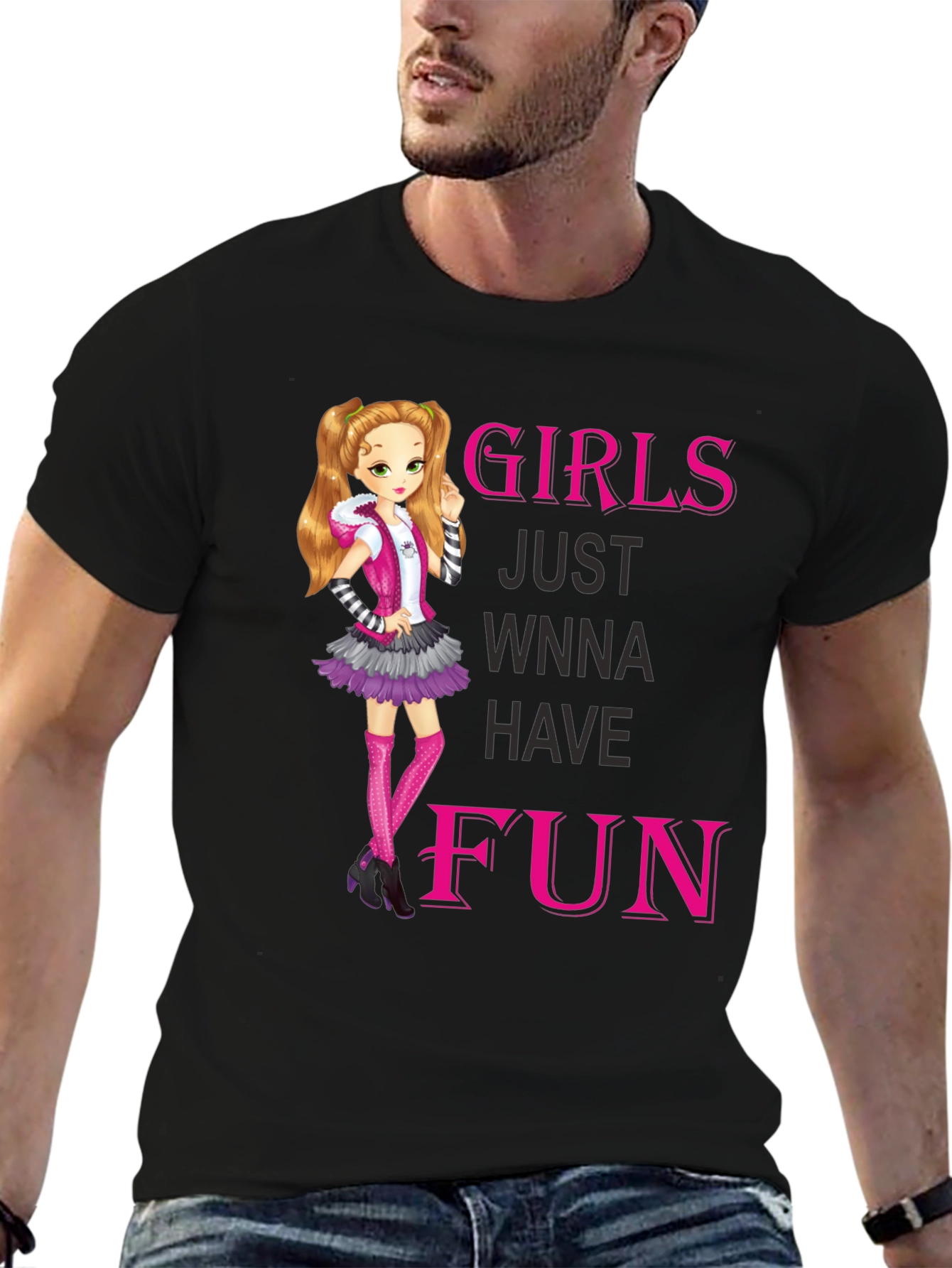 Girls Just Wanna Have Fun Black Graphic Tee