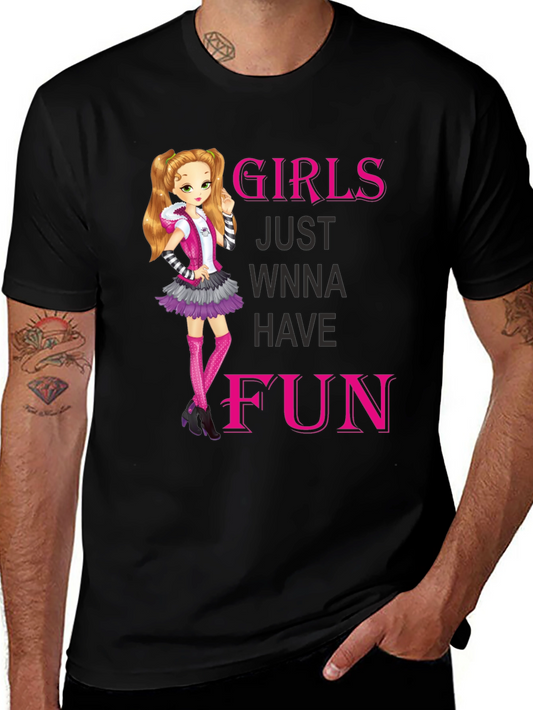 Girls Just Wanna Have Fun Black Graphic Tee