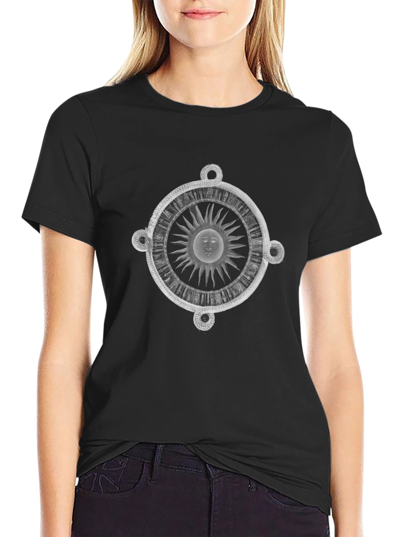 Celestial Sun Serpent Graphic Tee - Black
