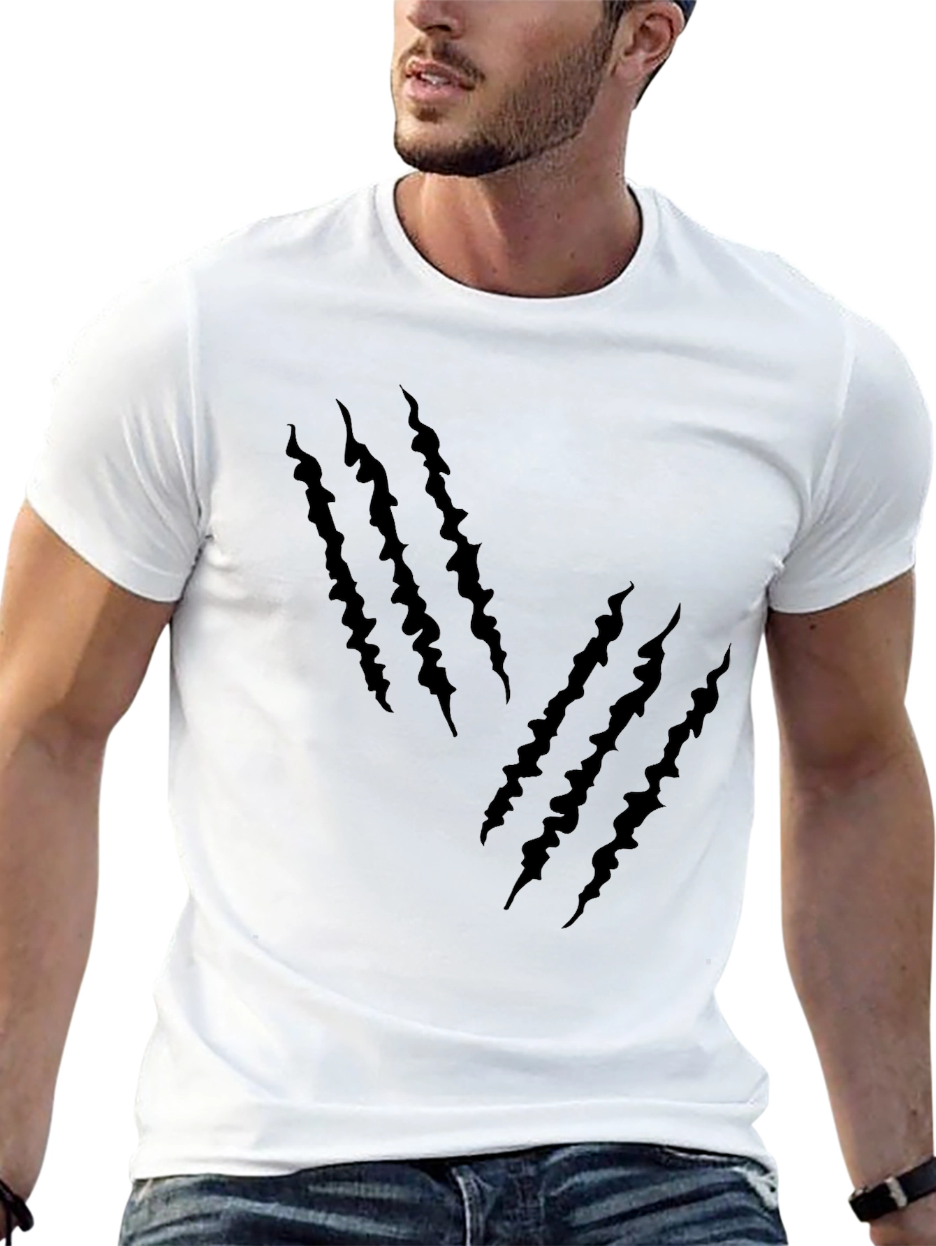 Mens Black T-Shirt with Claw Mark Design