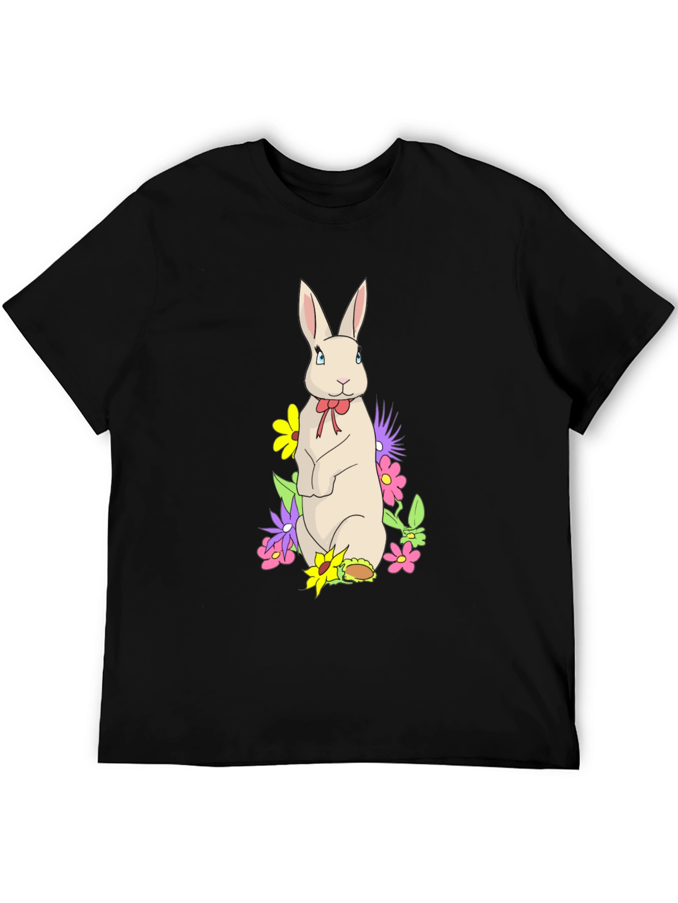 Rabbit & Flowers Black T-Shirt