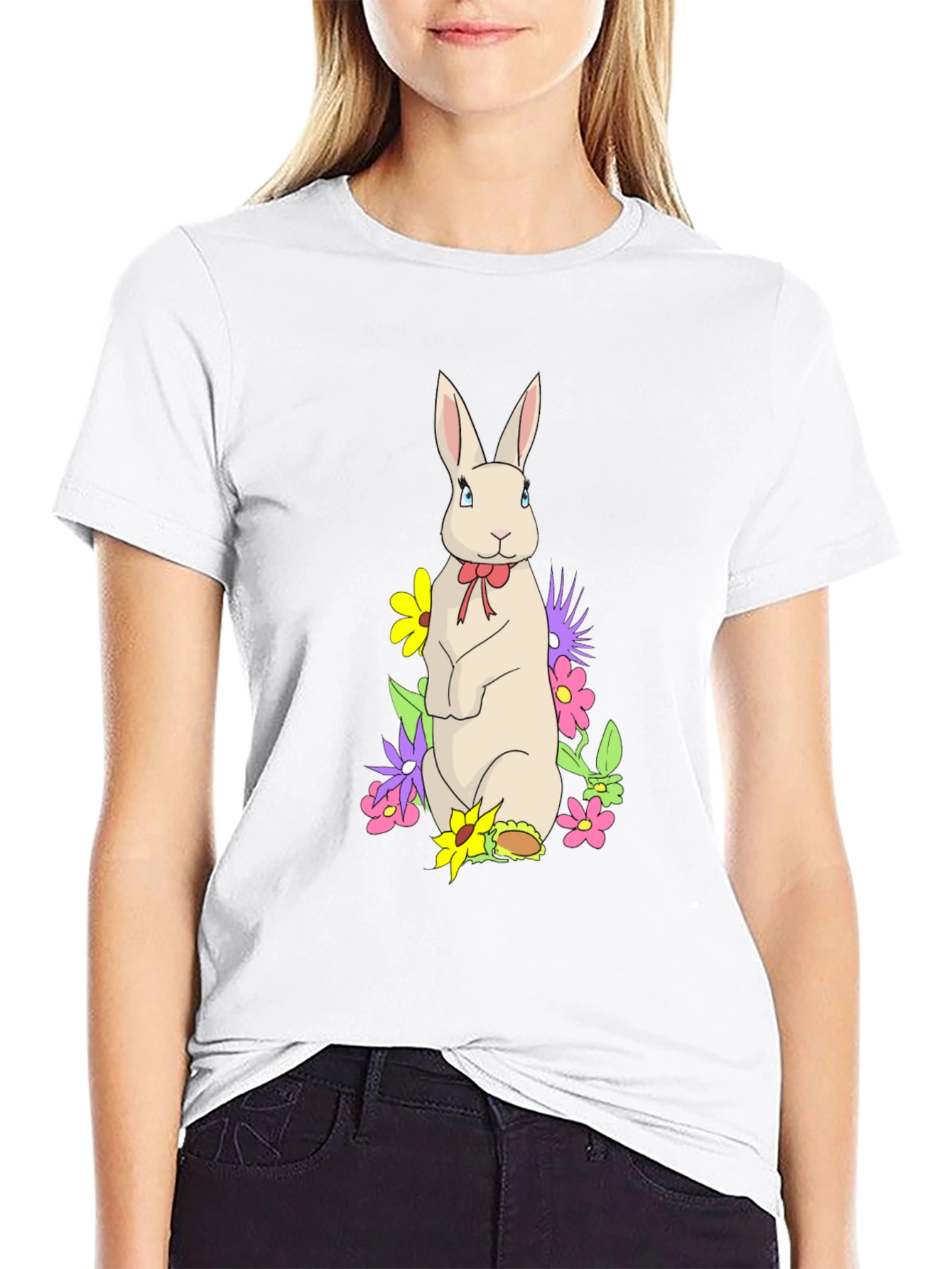 Rabbit & Flowers Black T-Shirt