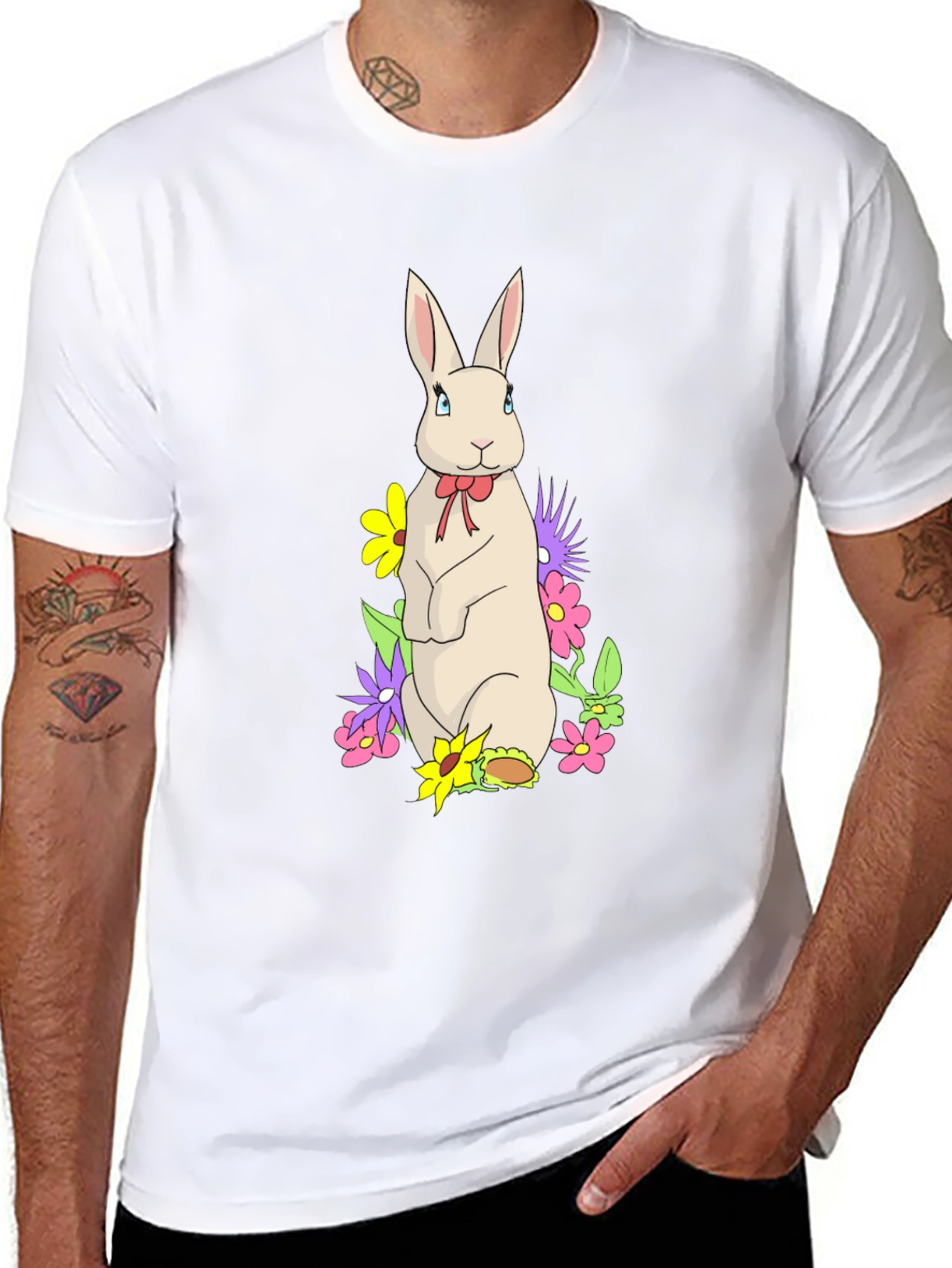 Rabbit & Flowers Black T-Shirt