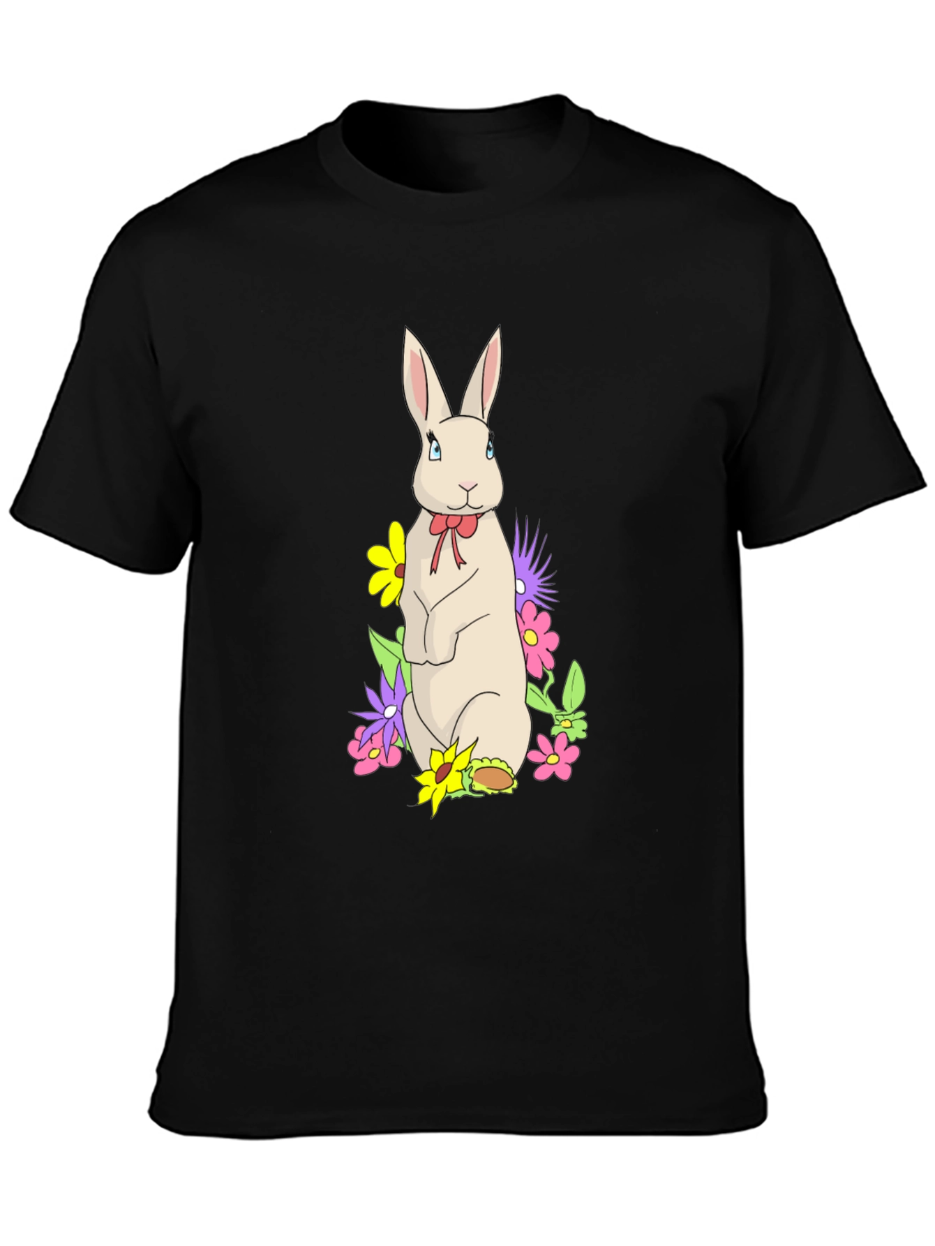 Rabbit & Flowers Black T-Shirt