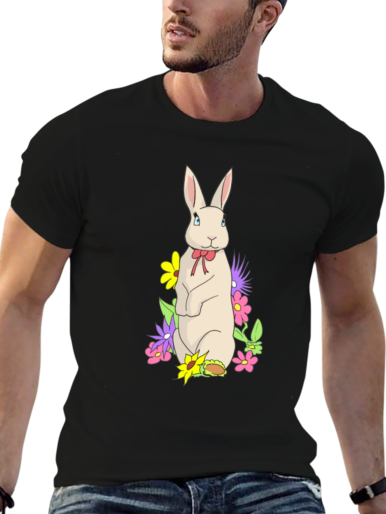 Rabbit & Flowers Black T-Shirt