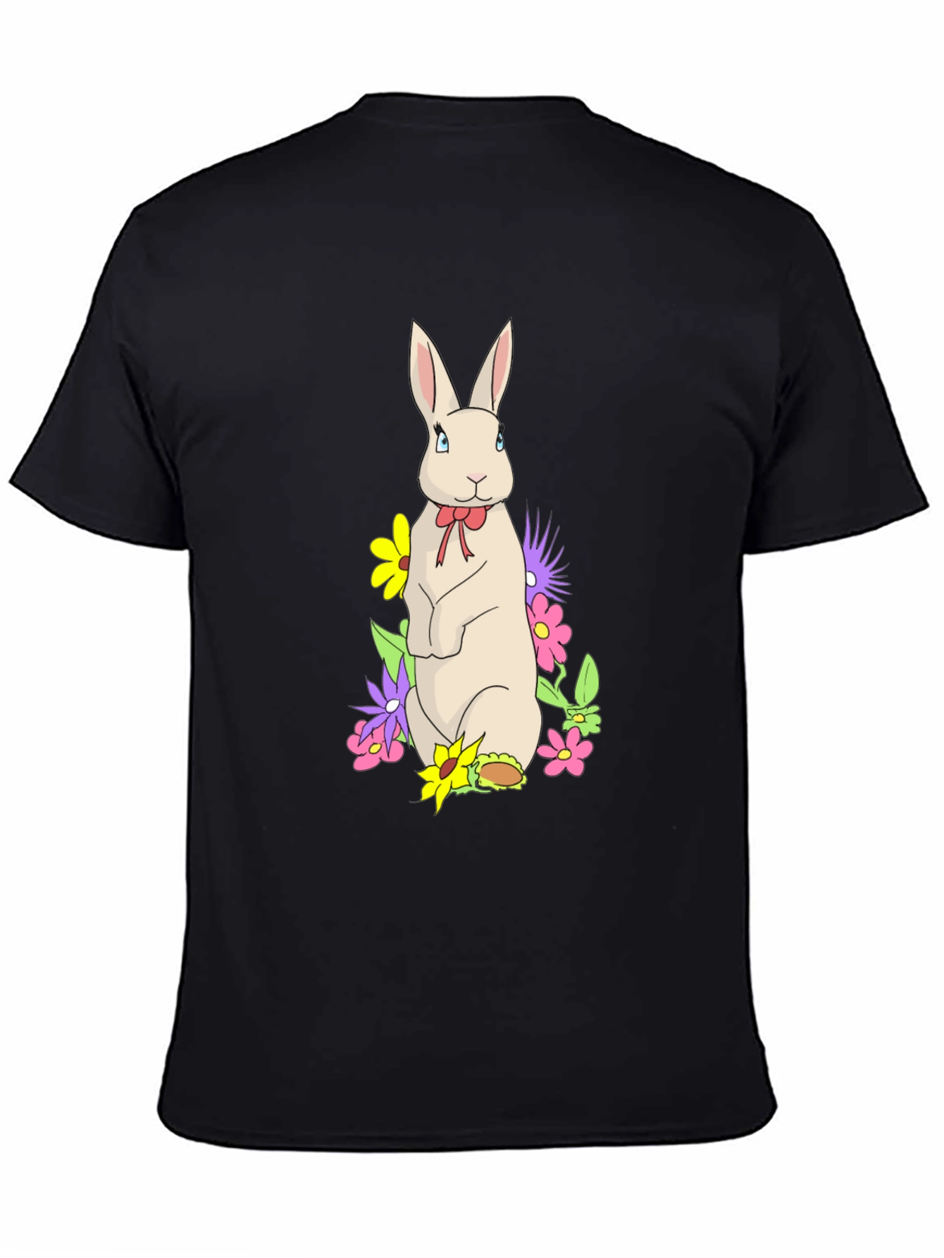 Rabbit & Flowers Black T-Shirt