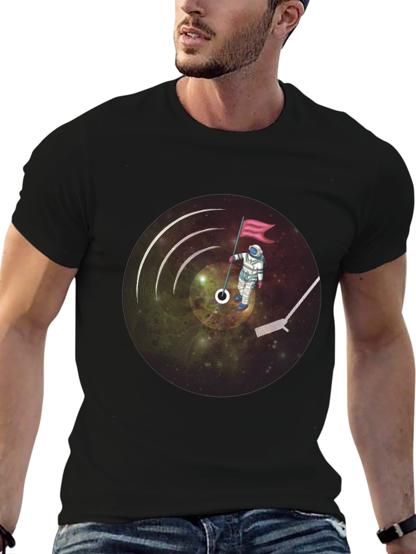 Astronaut Vinyl Record Graphic T-Shirt