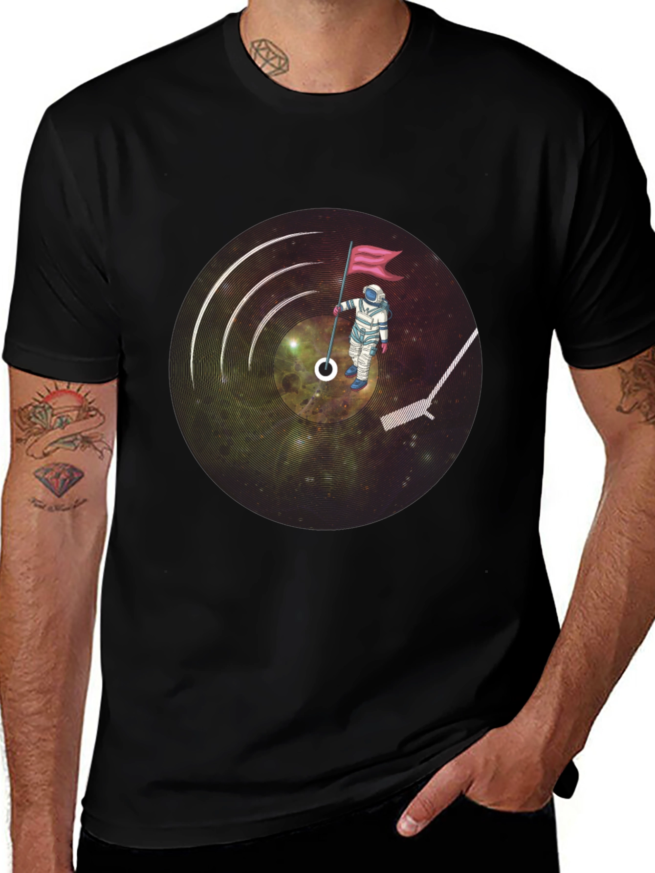 Astronaut Vinyl Record Graphic T-Shirt