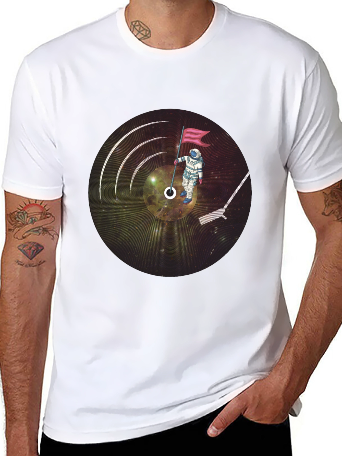 Astronaut Vinyl Record Graphic T-Shirt