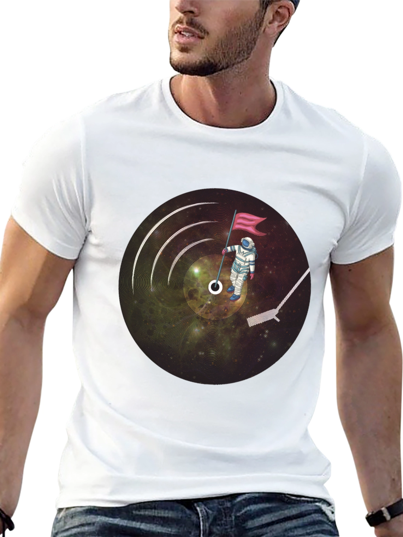 Astronaut Vinyl Record Graphic T-Shirt
