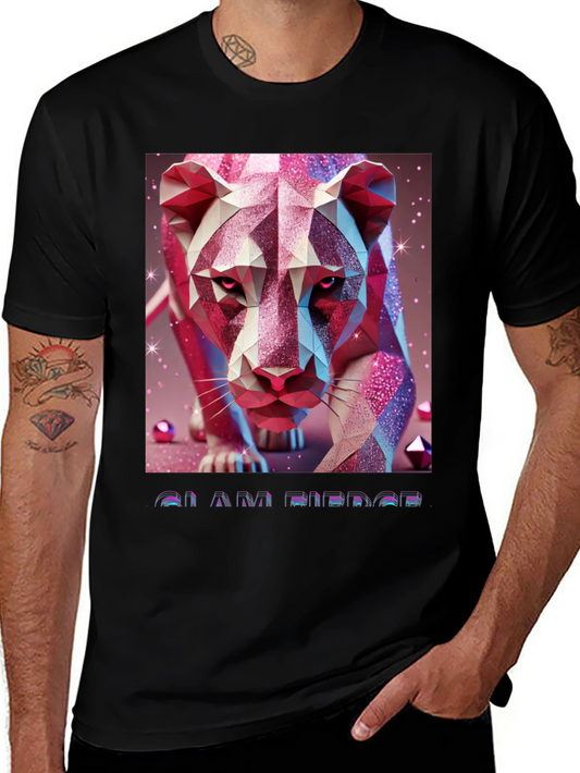 Geometric Lion Graphic Tee - Stylish Animal Print Shirt