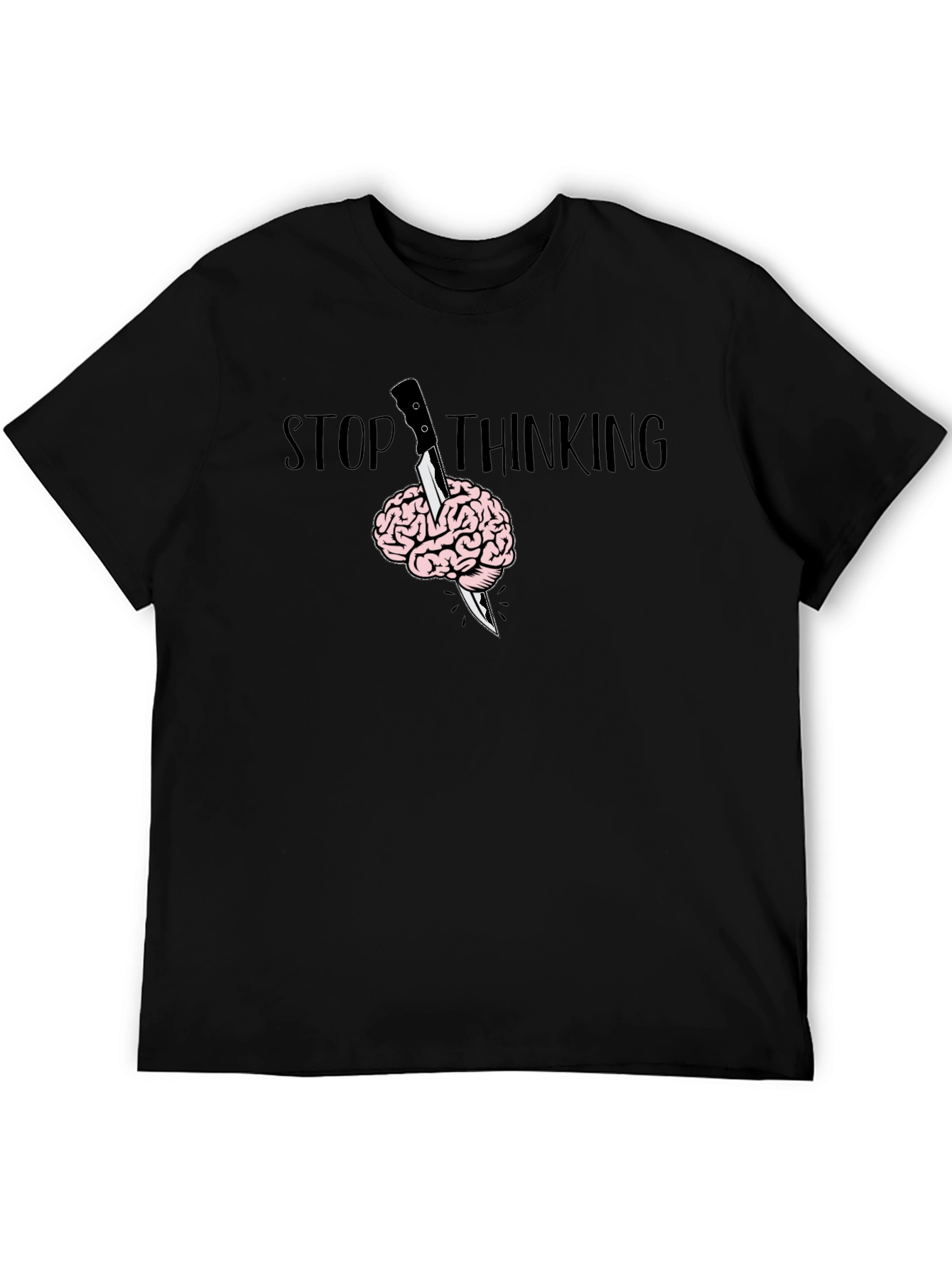 Stop Thinking Graphic T-Shirt - Brain Knife Tee