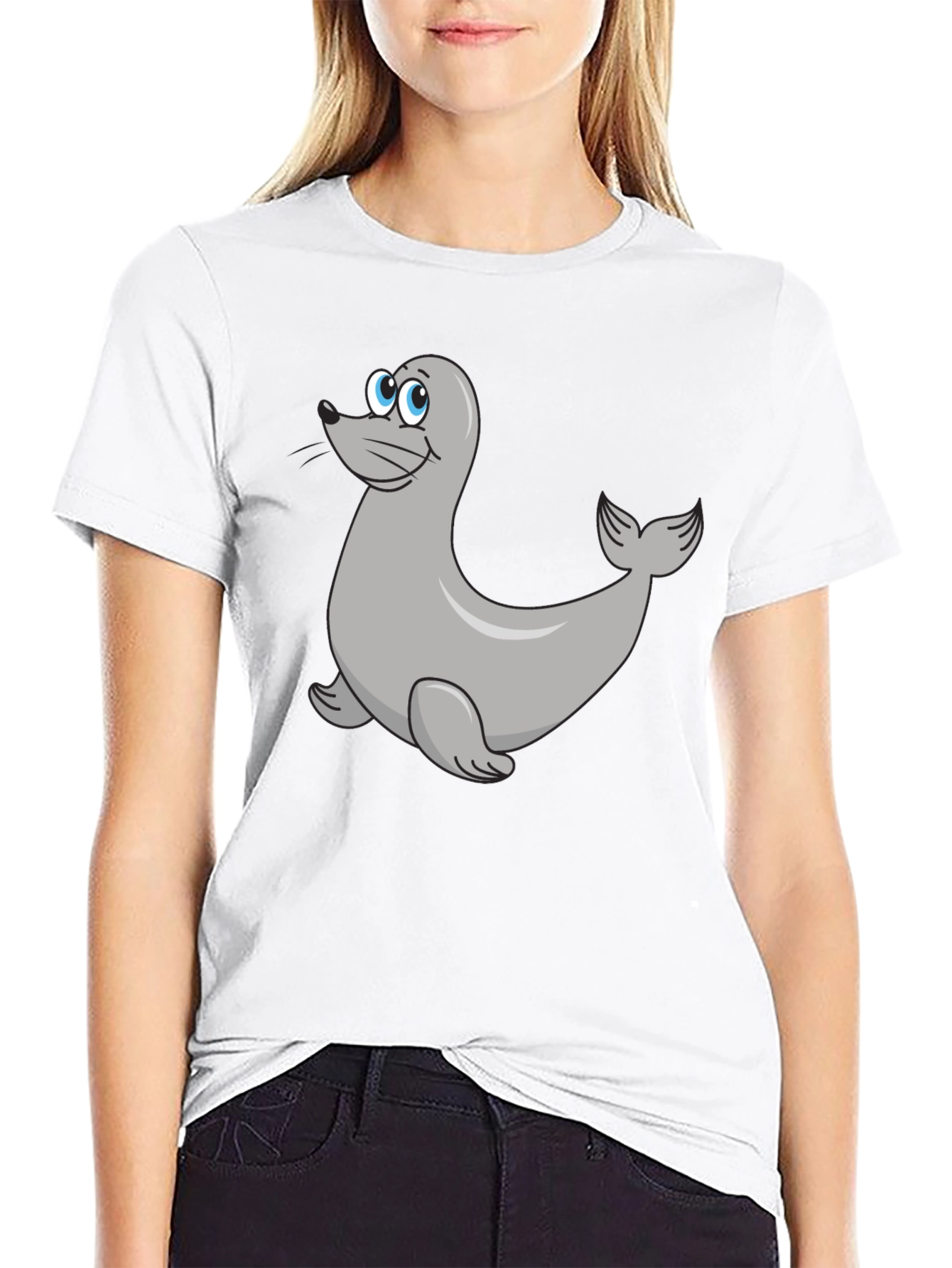 Seal Cartoon Black T-Shirt