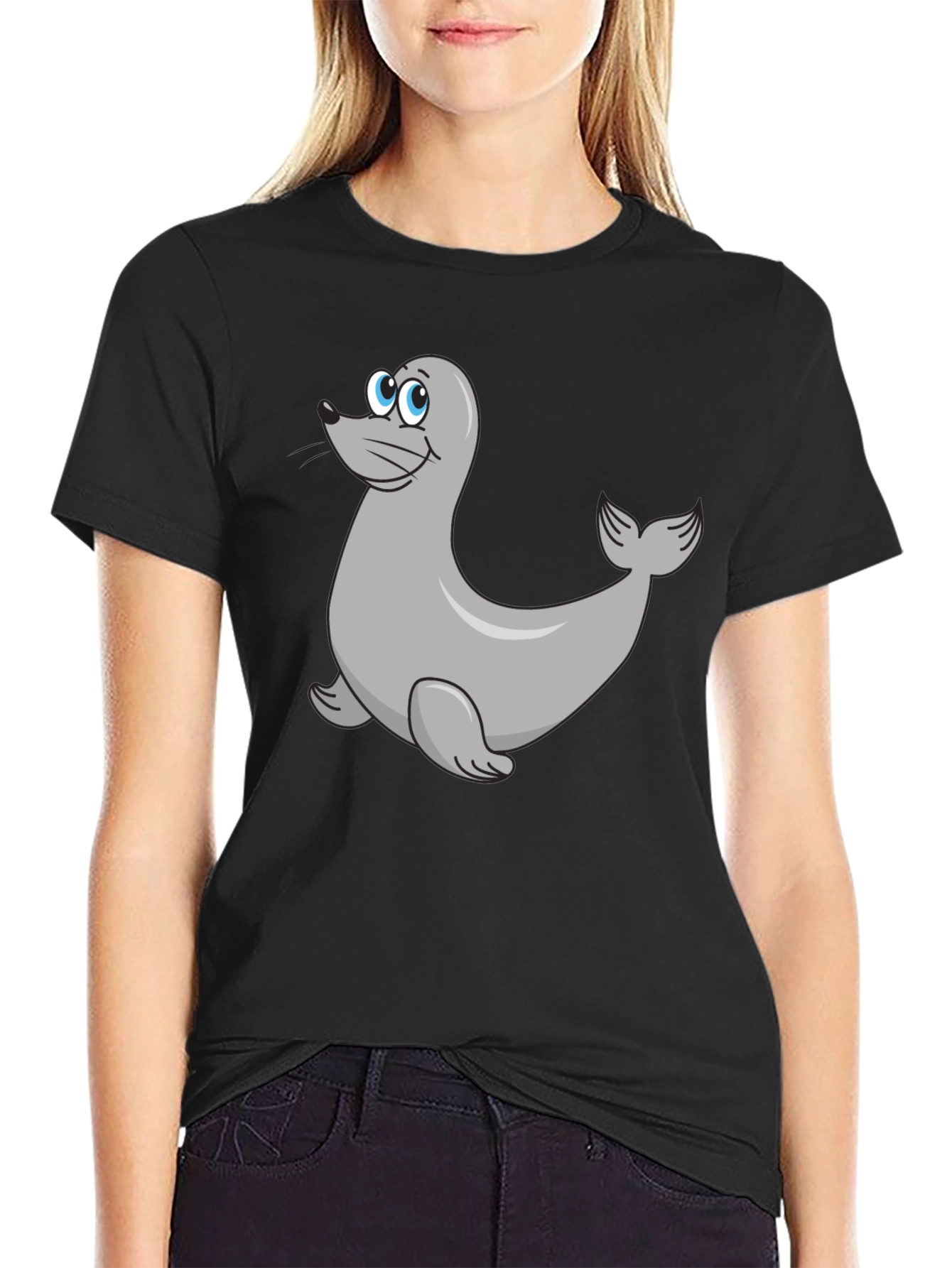 Seal Cartoon Black T-Shirt