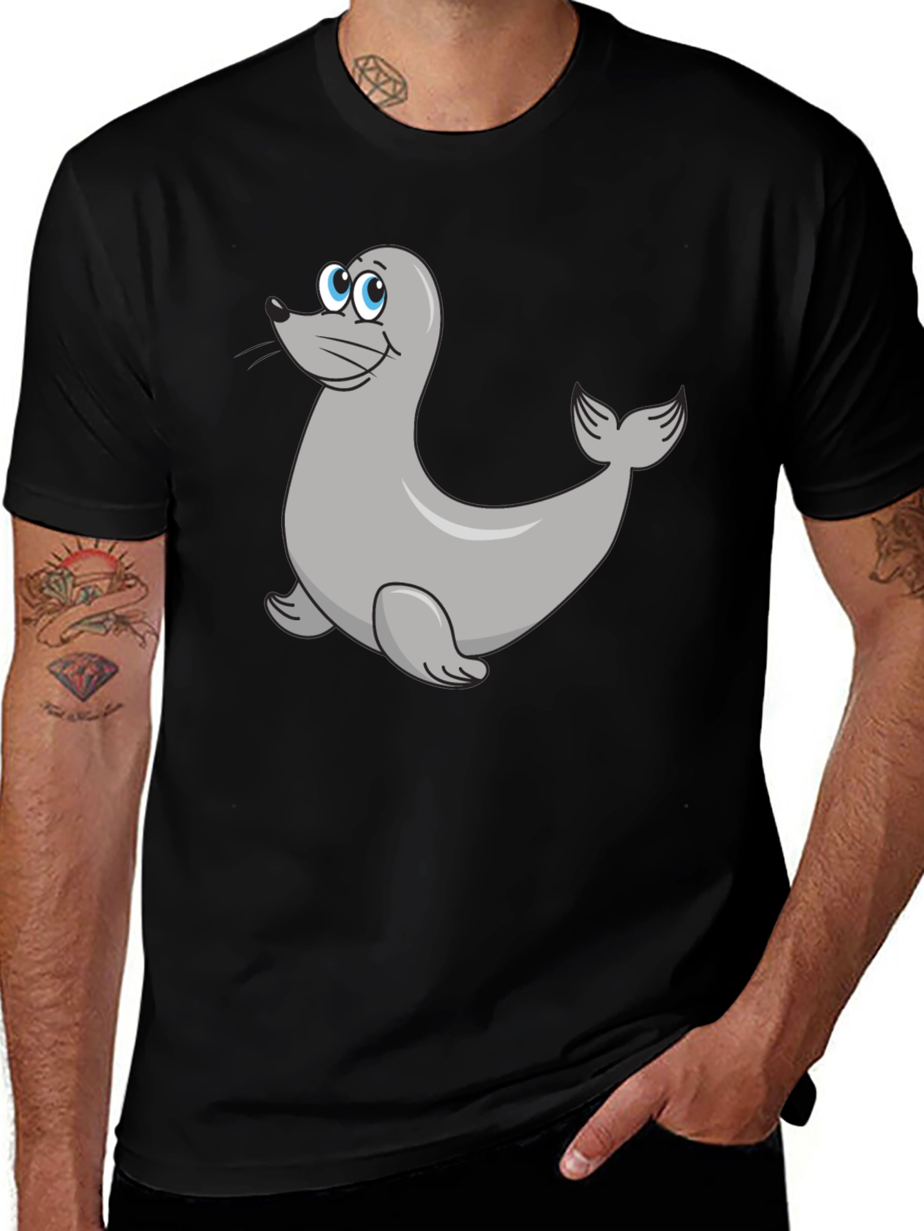 Seal Cartoon Black T-Shirt