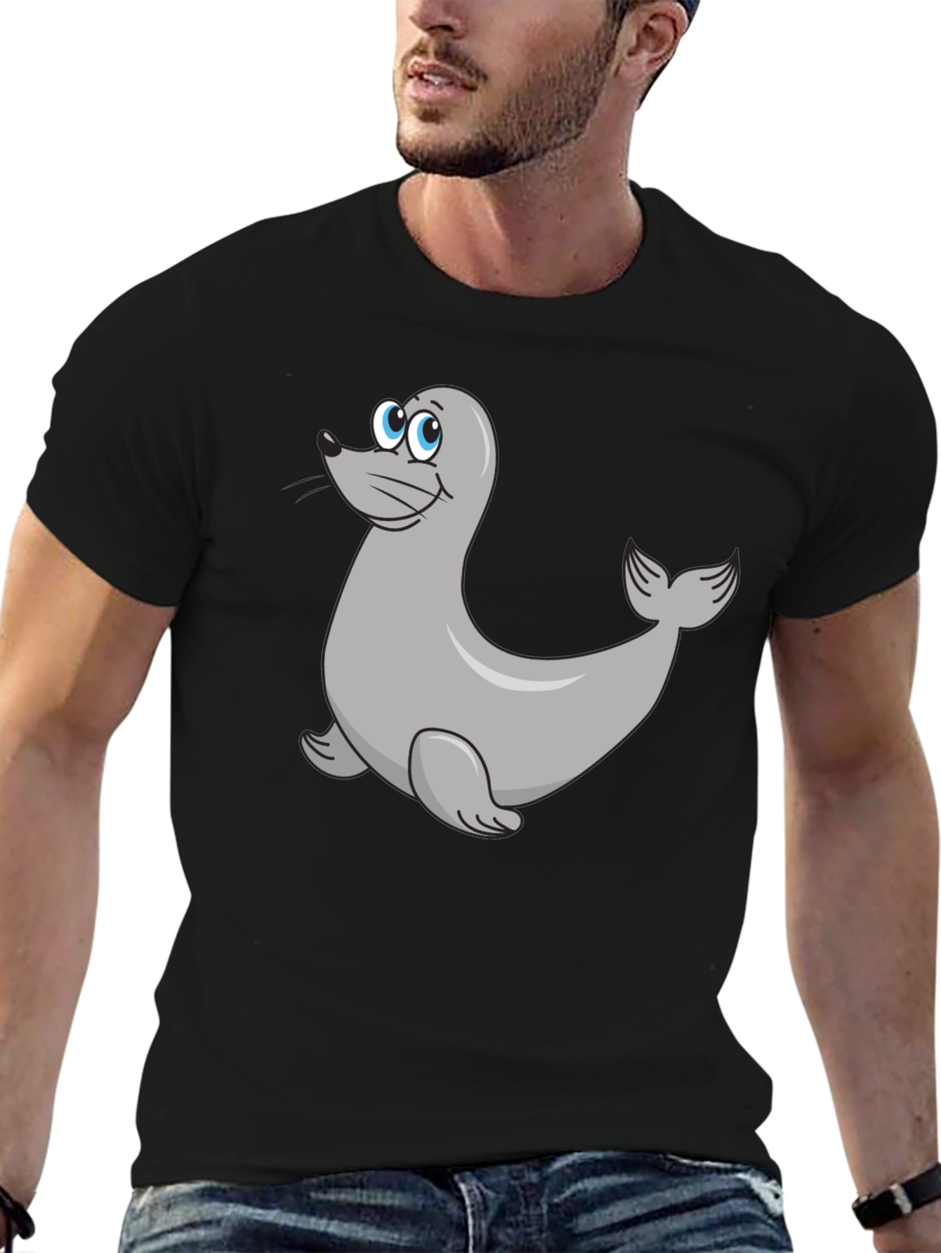 Seal Cartoon Black T-Shirt