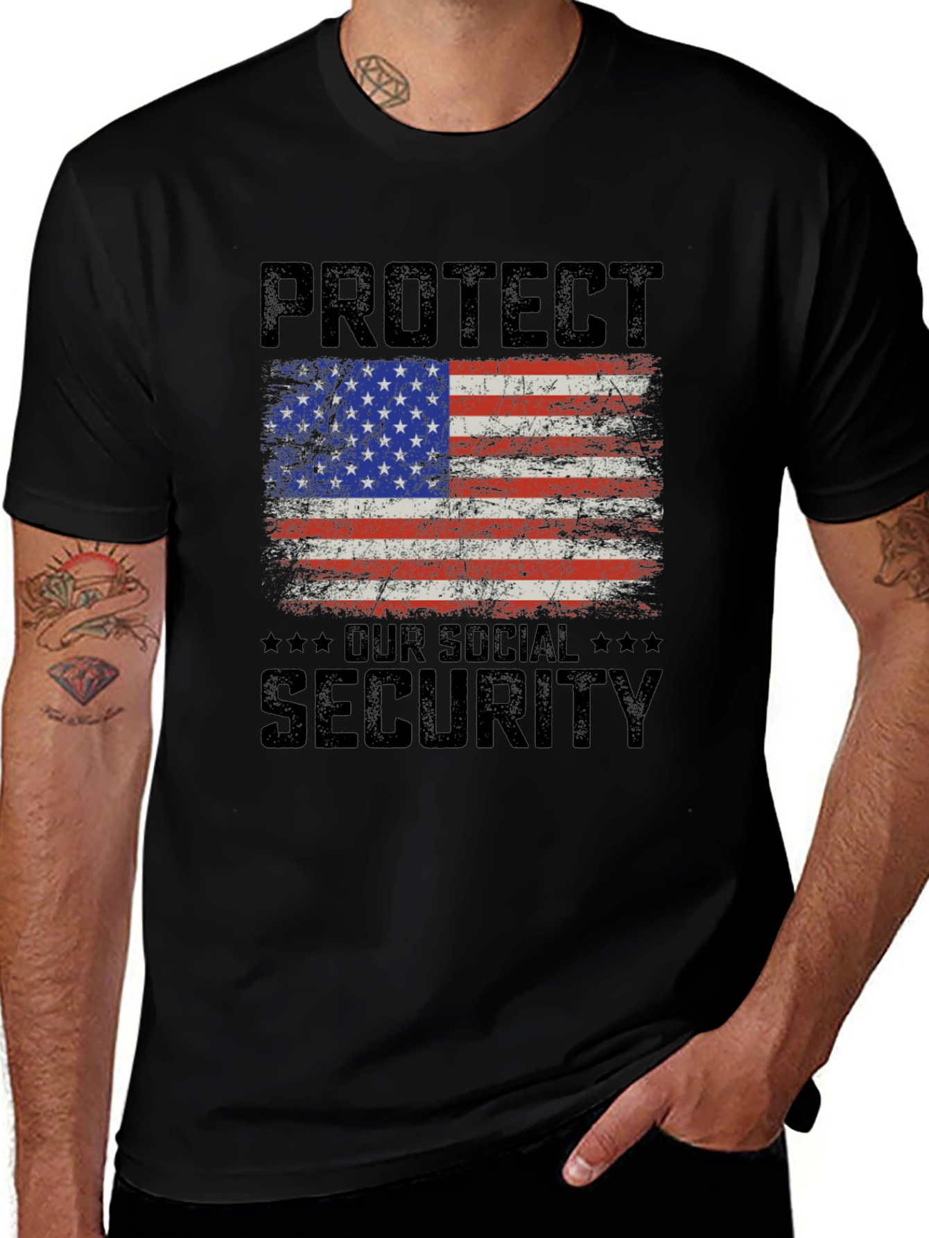 Patriotic Social Security T-Shirt - USA Flag Graphic Tee