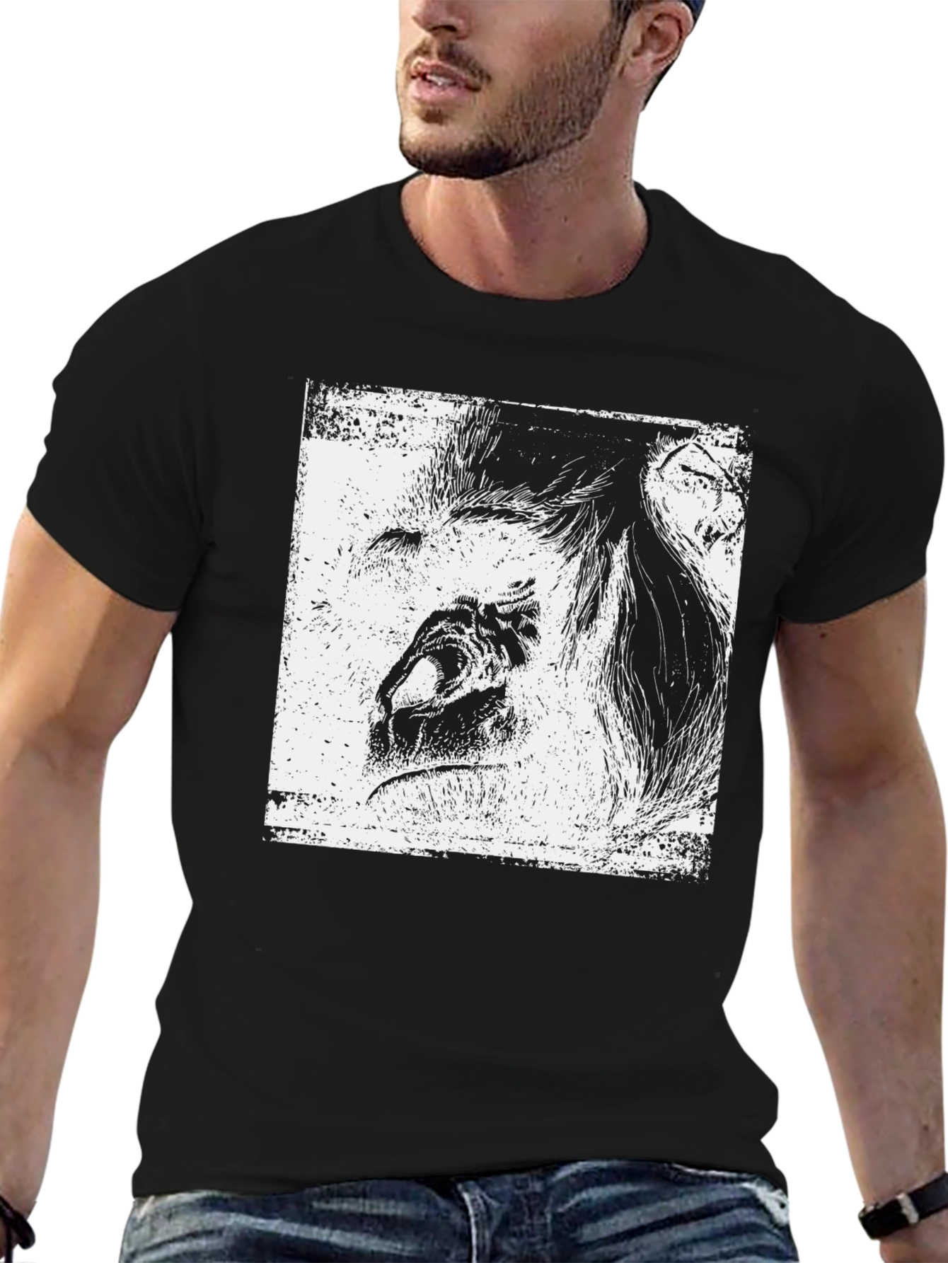 Abstract Lion Graphic Black T-Shirt