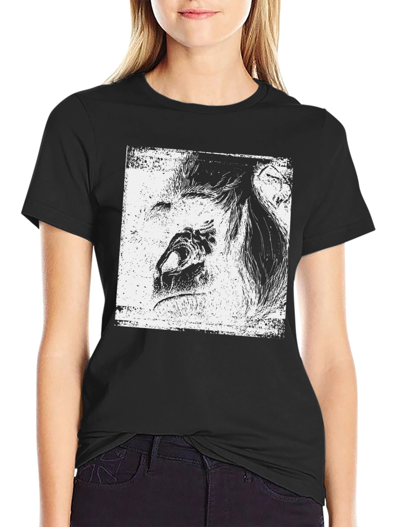 Abstract Lion Graphic Black T-Shirt