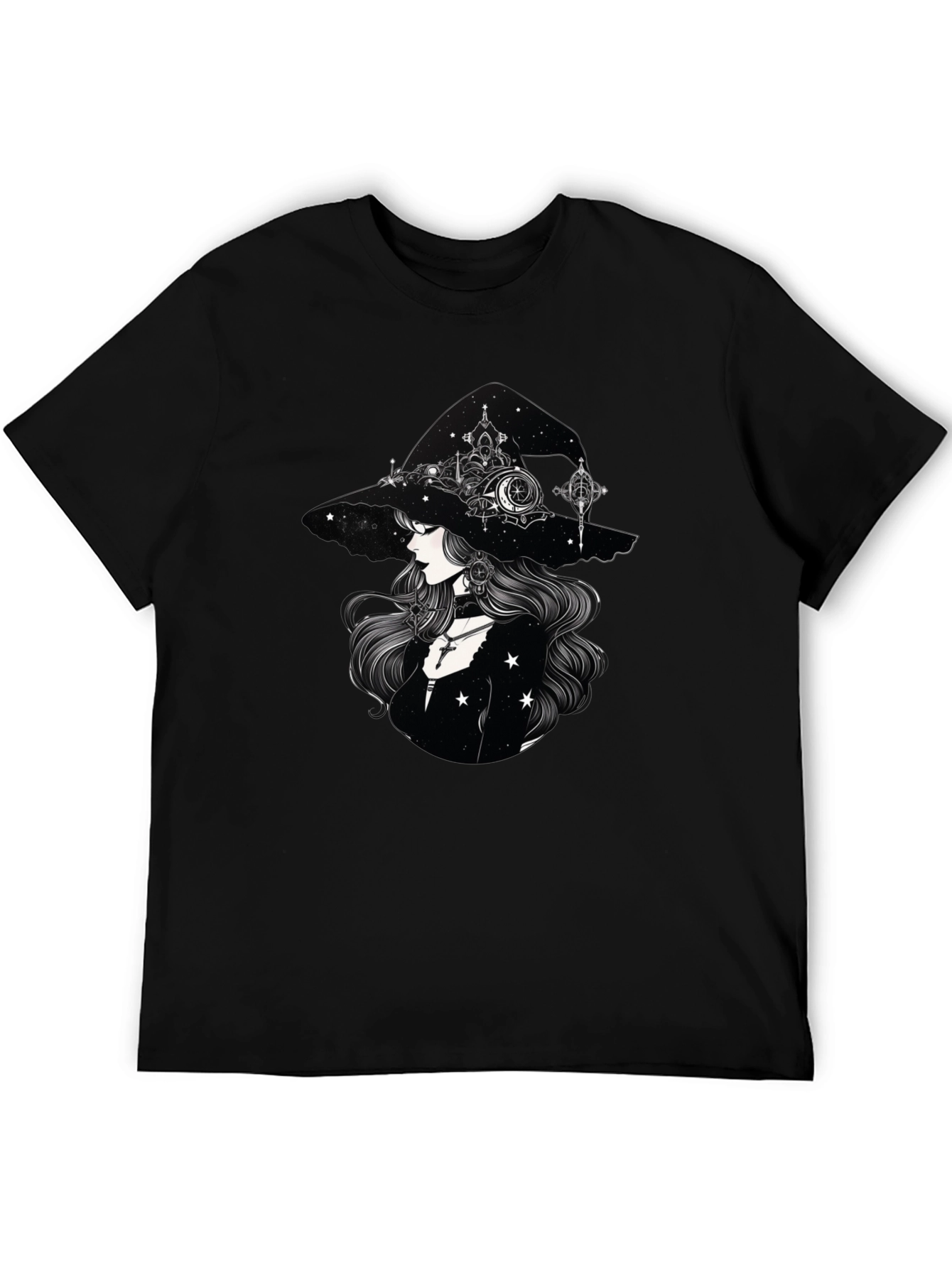 Celestial Witch Graphic Tee - Black Cotton Shirt