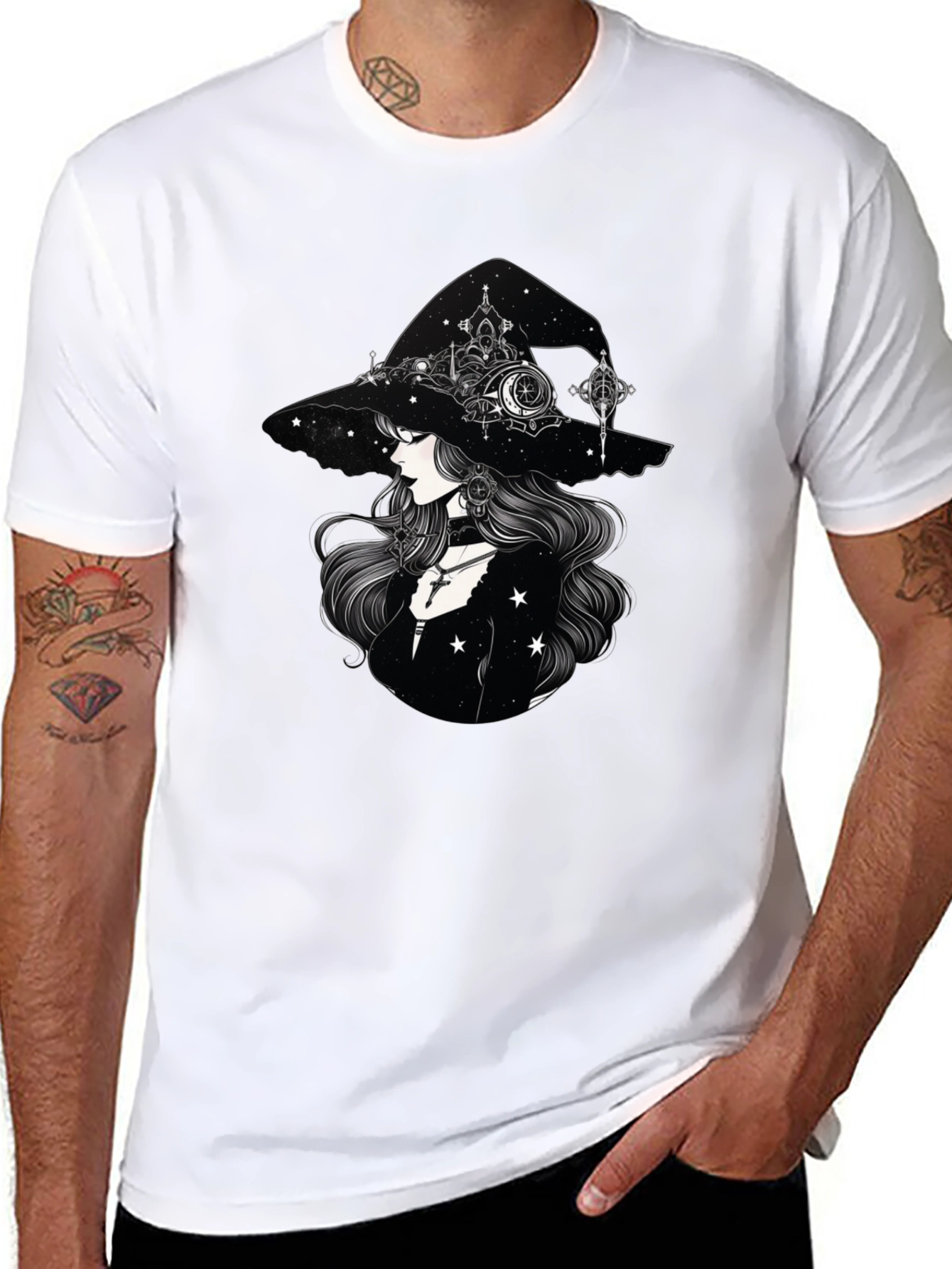 Celestial Witch Graphic Tee - Black Cotton Shirt